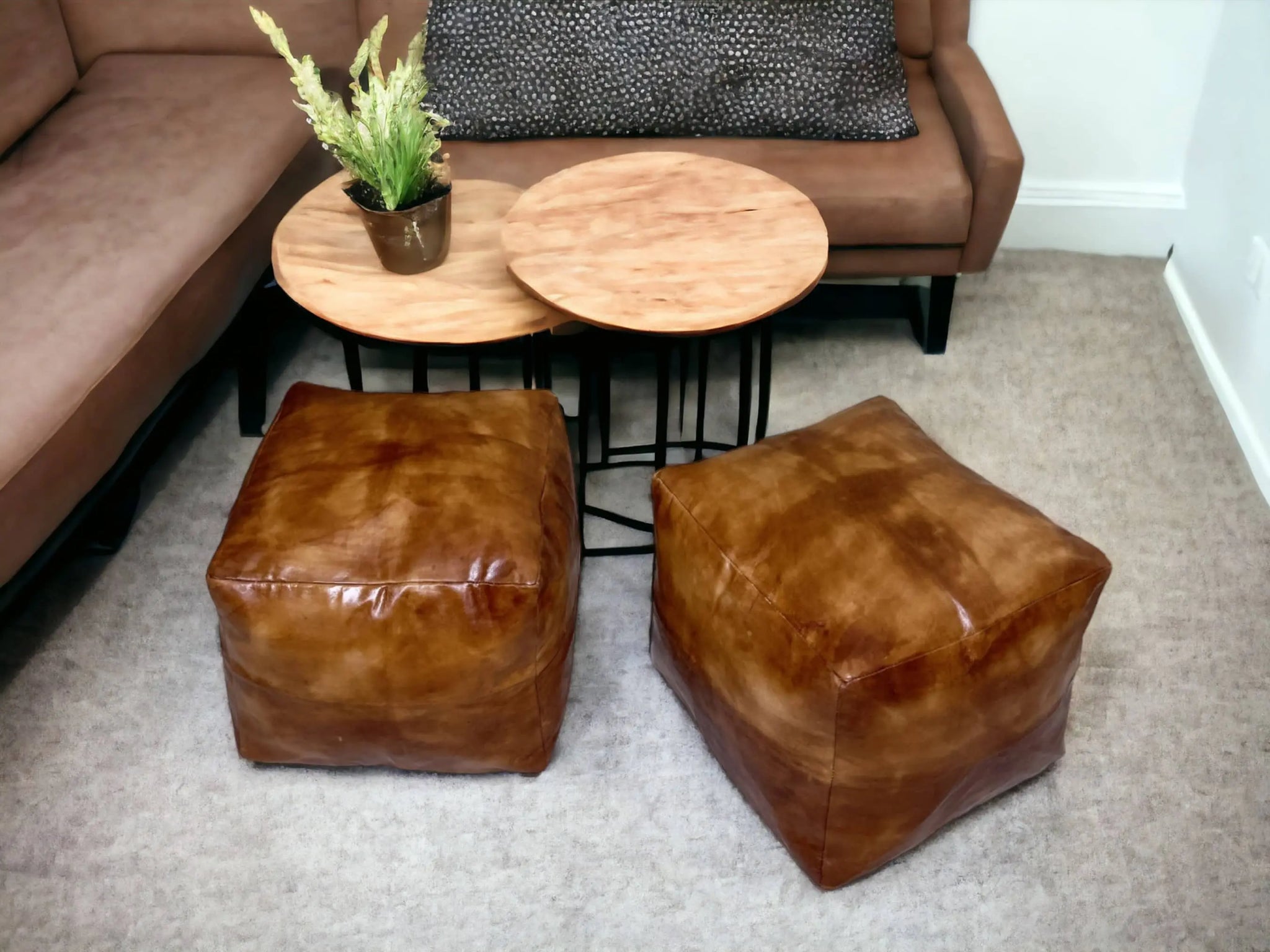 Simple Tabacco Square Moroccan Pouf: A Handcrafted Oasis of Comfort and Style Soukdecor