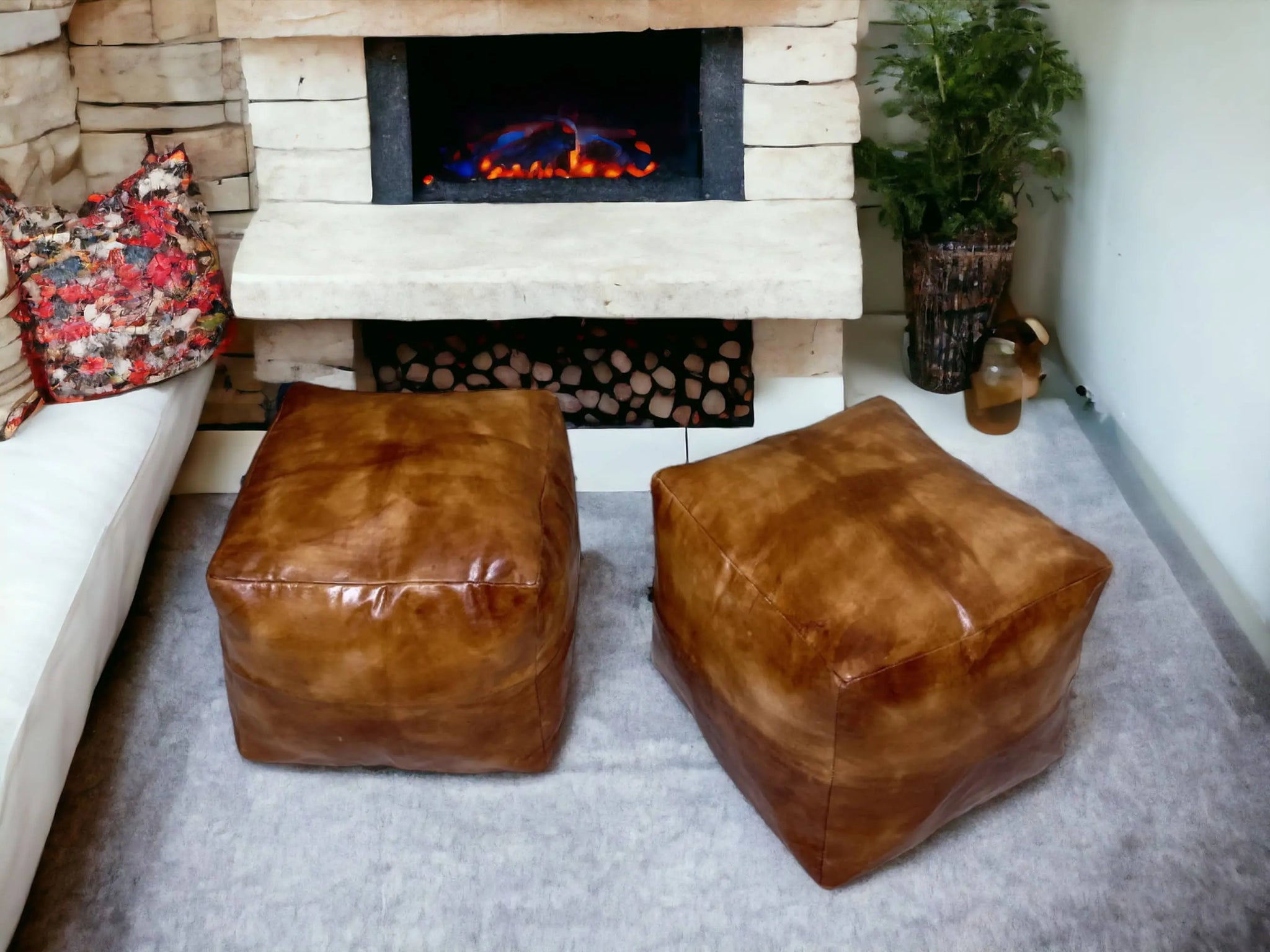 Simple Tabacco Square Moroccan Pouf: A Handcrafted Oasis of Comfort and Style Soukdecor
