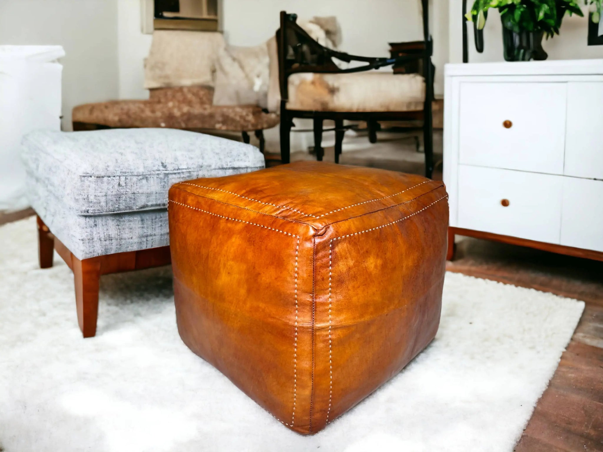 Tabacco Square Moroccan Pouf: A Treasure of Berber Artisanship Soukdecor