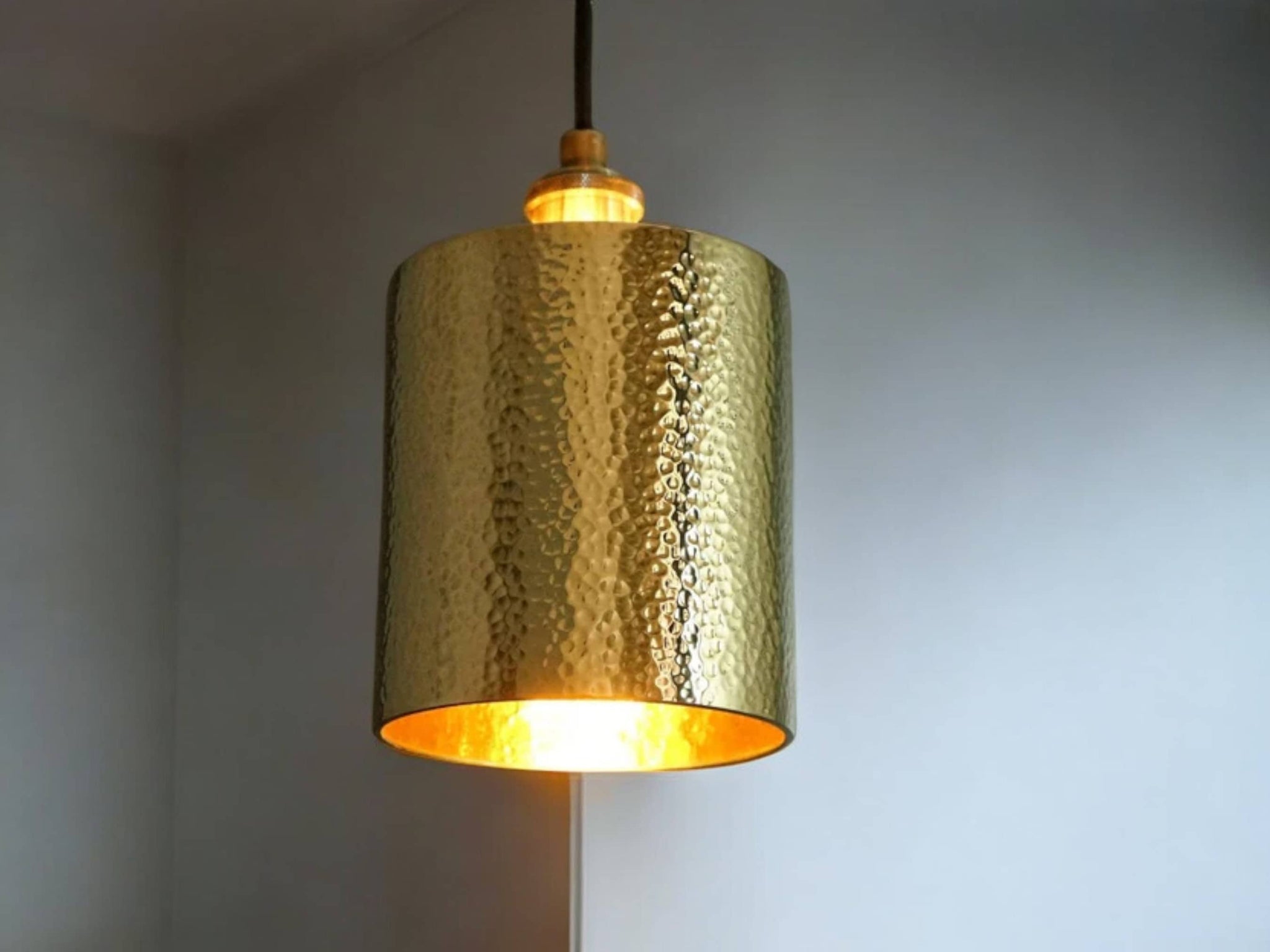 Handcrafted Hammered Brass Cylindrical Pendant Ceiling Light Fixture Soukdecor