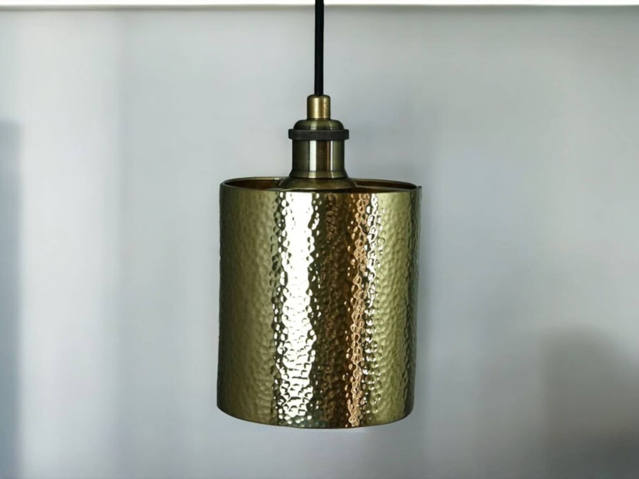Handcrafted Hammered Brass Cylindrical Pendant Ceiling Light Fixture Soukdecor