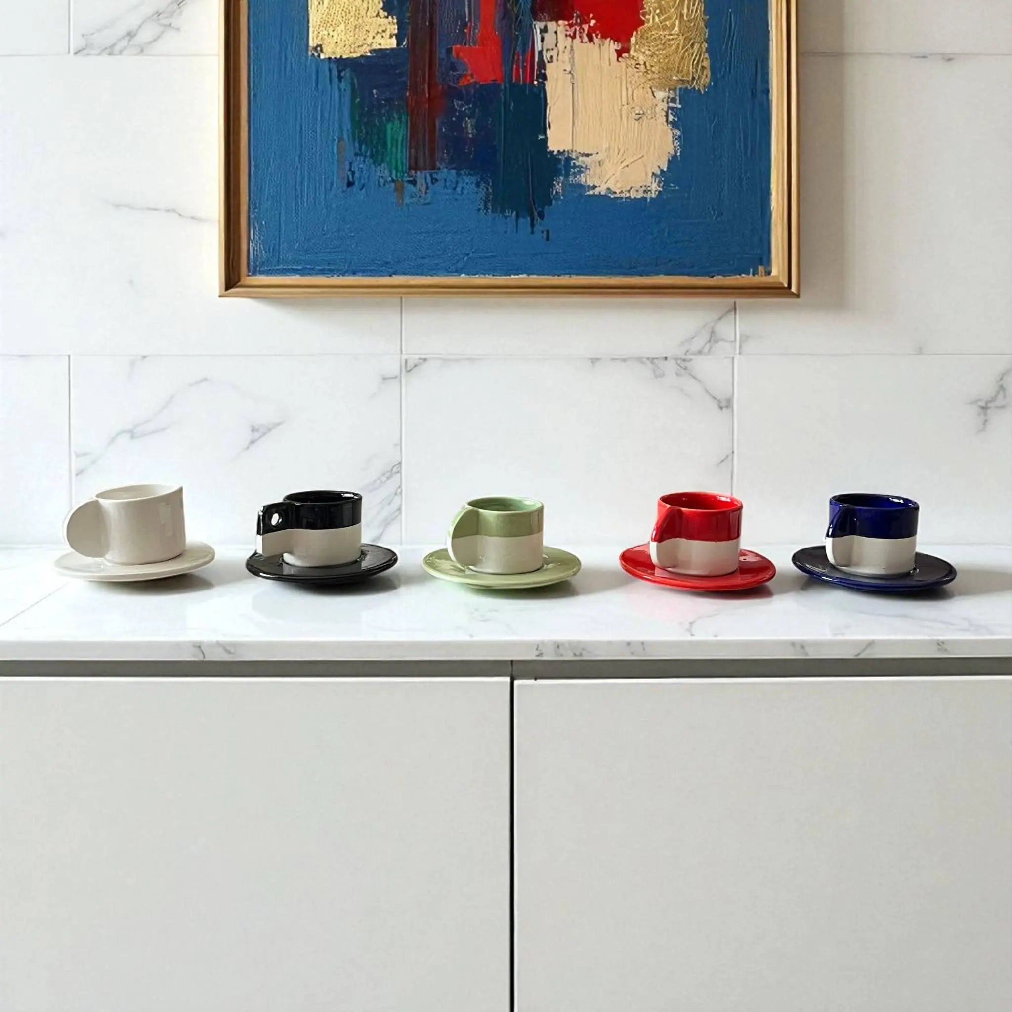 Modern Moroccan Espresso Cup & Saucer – Set of 4 per Color Soukdecor
