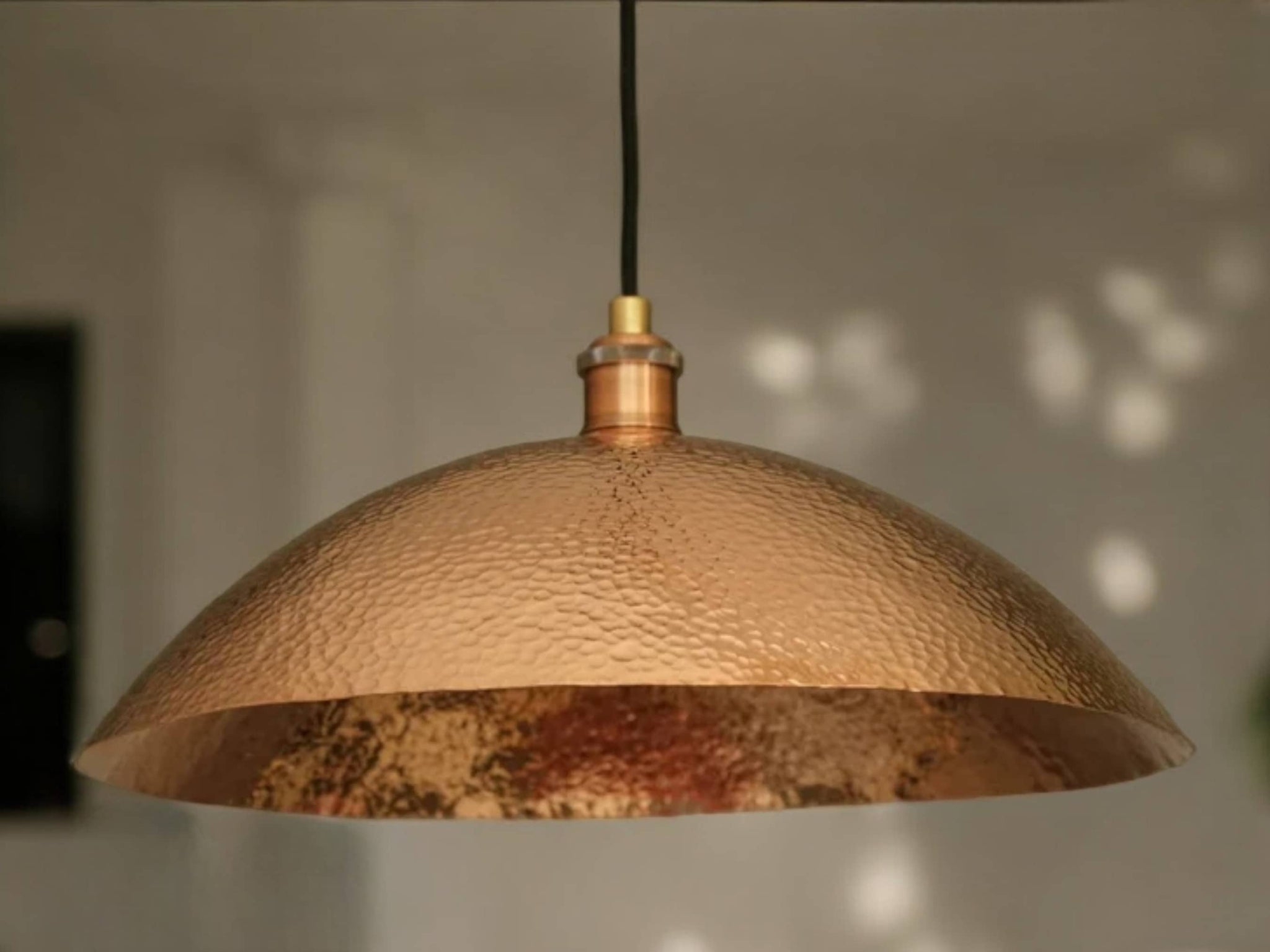 Handcrafted Hammered Solid Copper Dome Pendant Ceiling Light Fixture Soukdecor