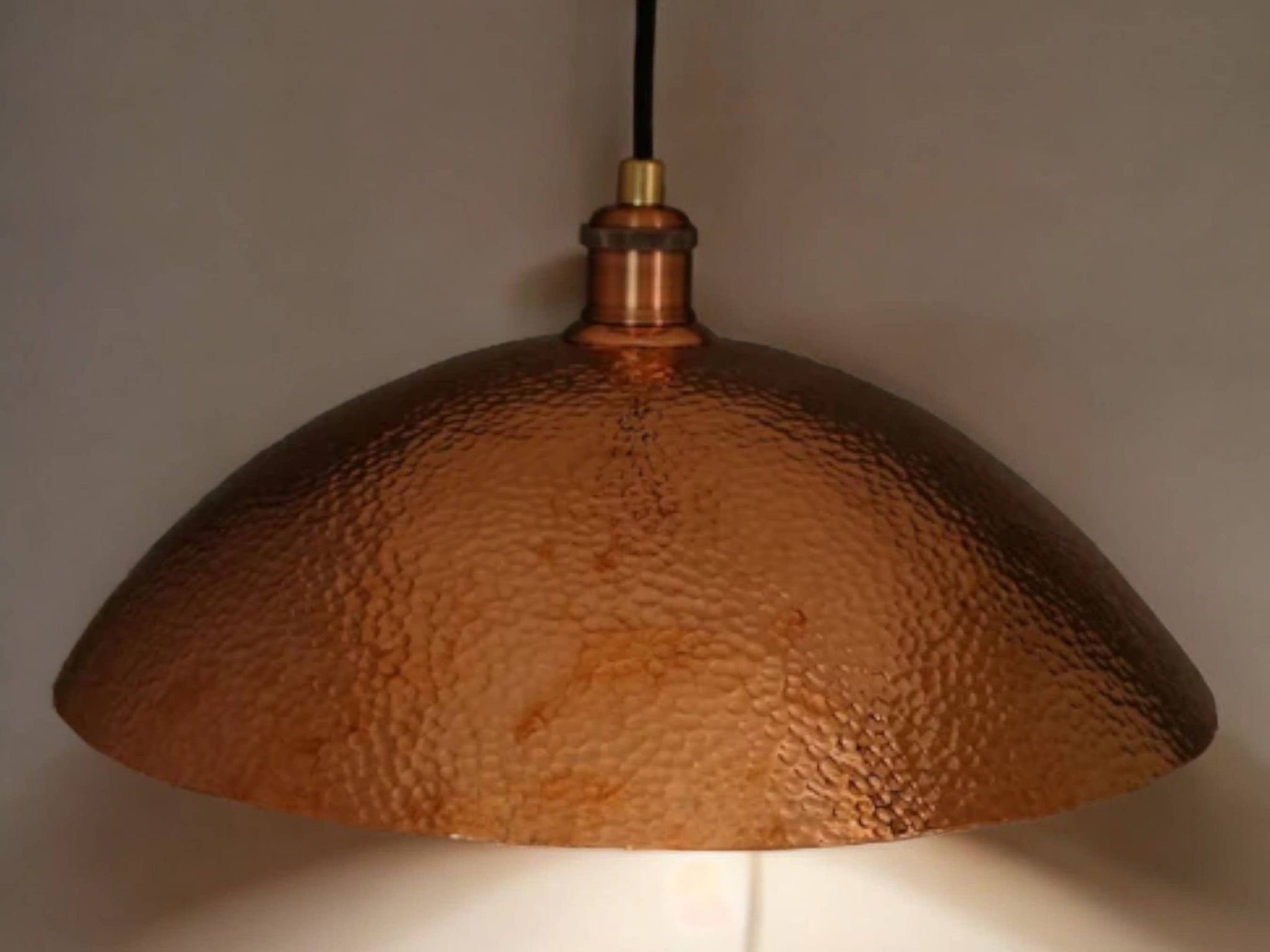 Handcrafted Hammered Solid Copper Dome Pendant Ceiling Light Fixture Soukdecor