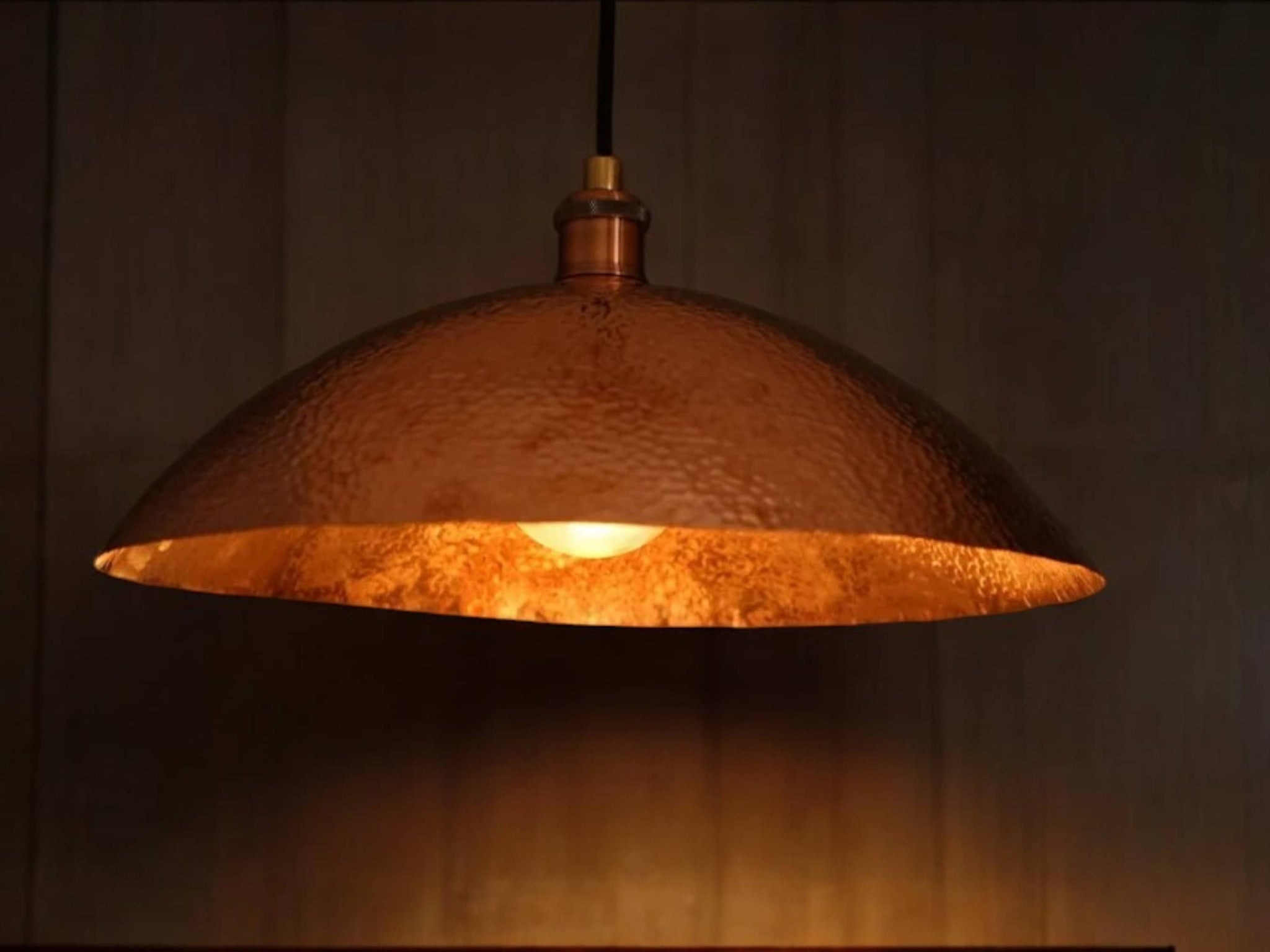 Handcrafted Hammered Solid Copper Dome Pendant Ceiling Light Fixture Soukdecor