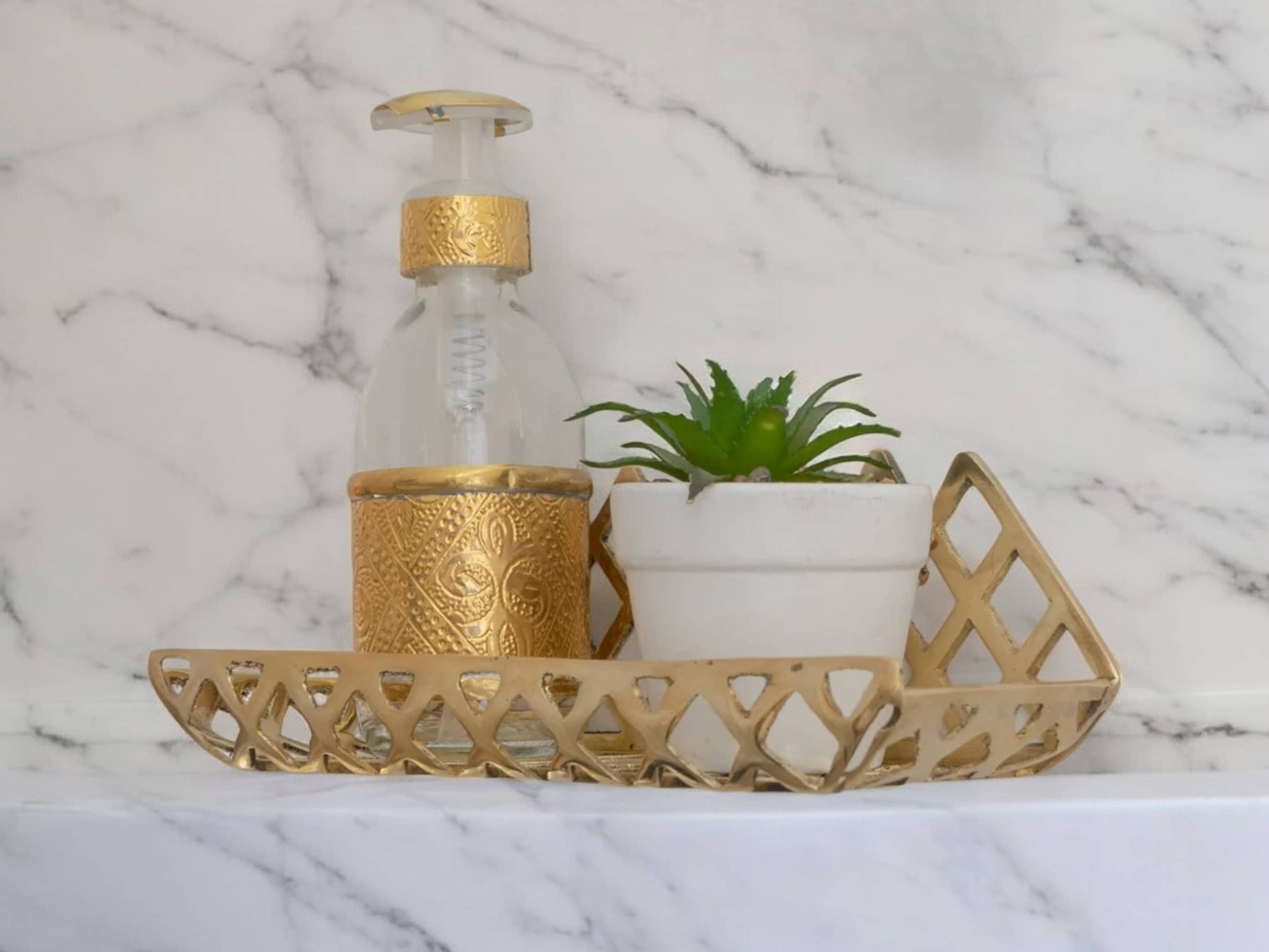 Handcrafted Unlacquered Brass Wall Shelf for Shower - Grid Bathroom Shelf Soukdecor