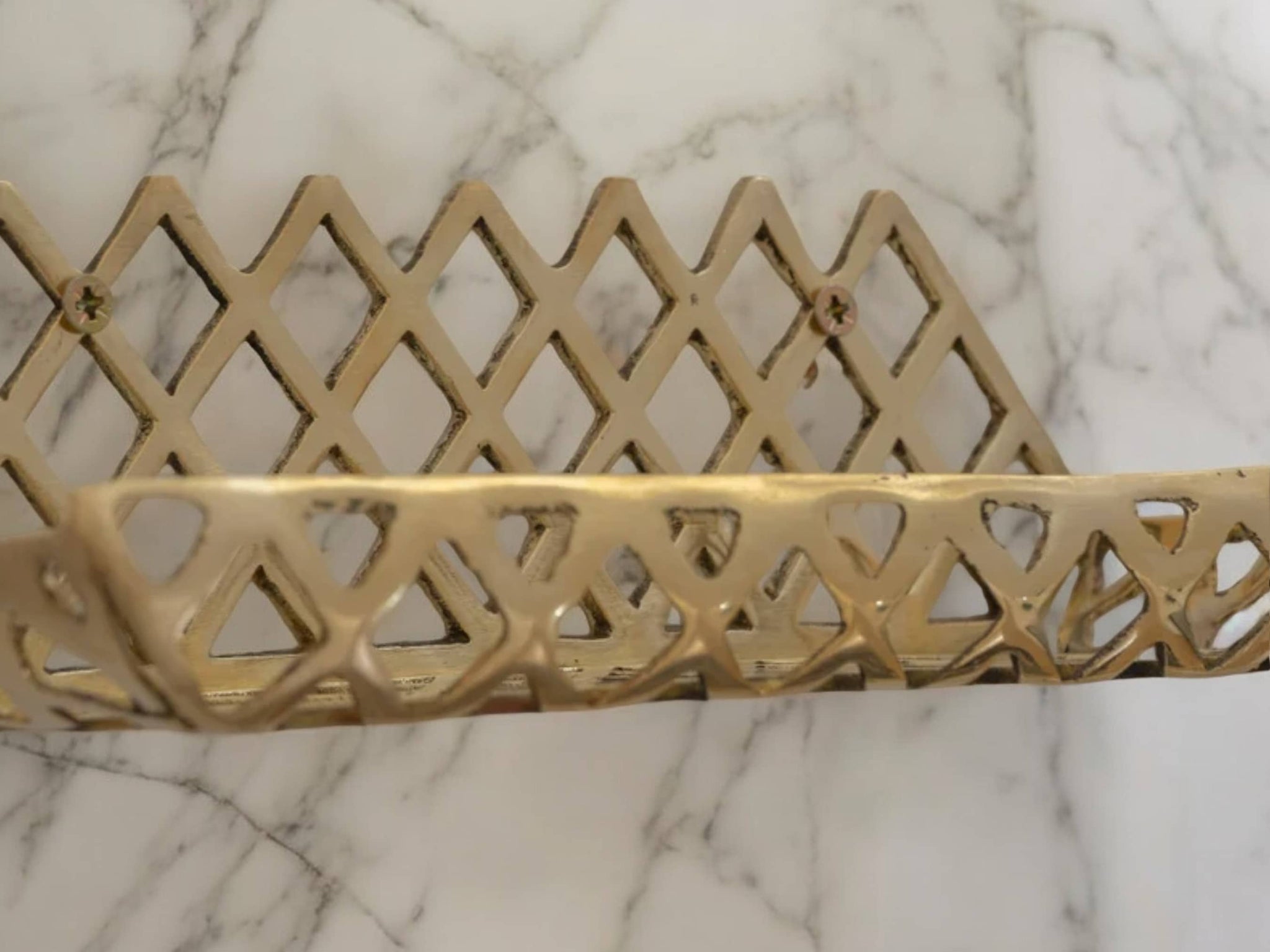 Handcrafted Unlacquered Brass Wall Shelf for Shower - Grid Bathroom Shelf Soukdecor
