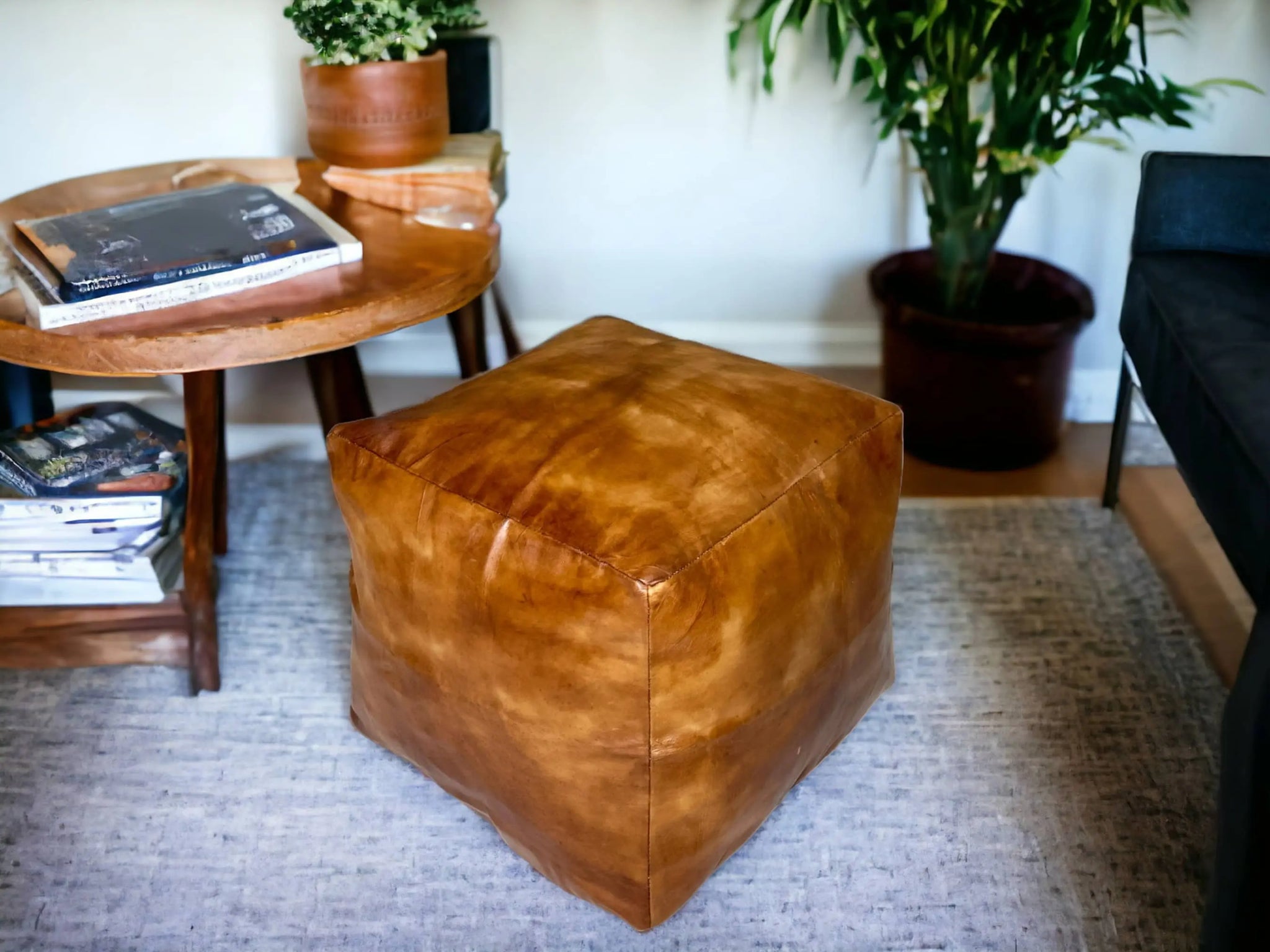 Simple Tabacco Square Moroccan Pouf: A Handcrafted Oasis of Comfort and Style Soukdecor
