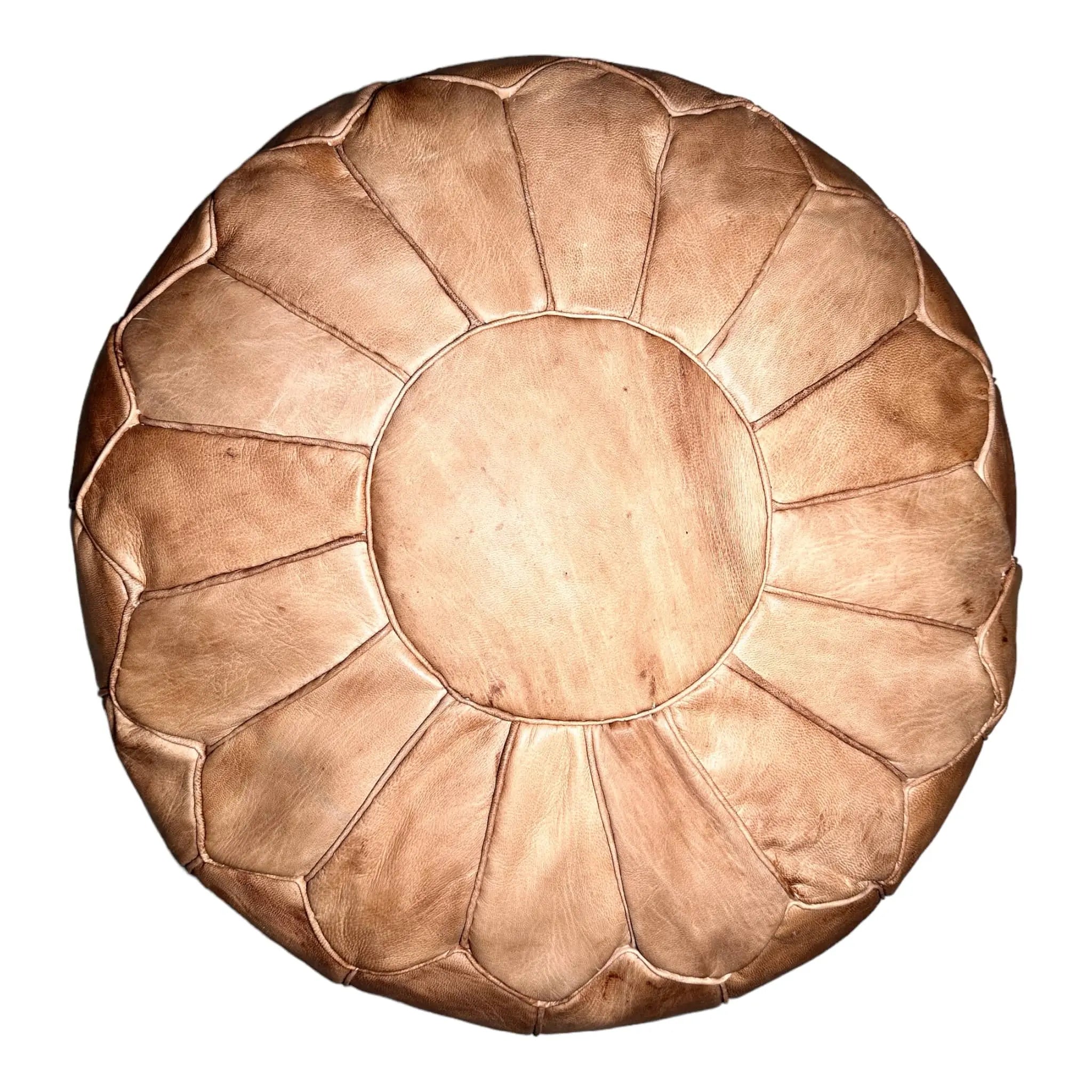 Moroccan Charm: Natural-Tan Leather Ottoman Pouf Soukdecor