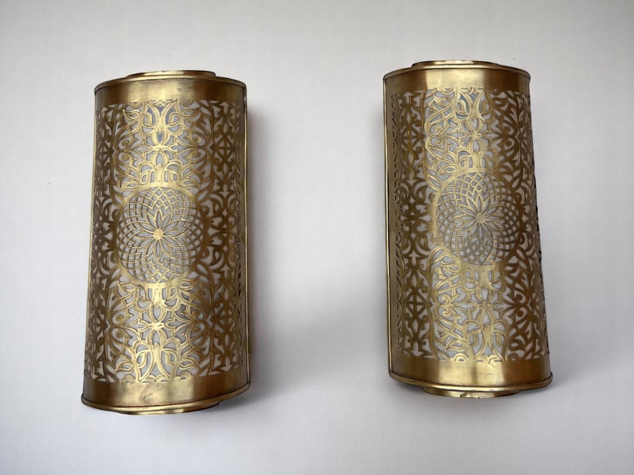 Set of 2 Moroccan Brass Wall Sconces – Handmade Boho Wall Lights for Bedroom, Hallway, or Living Room Decor Soukdecor