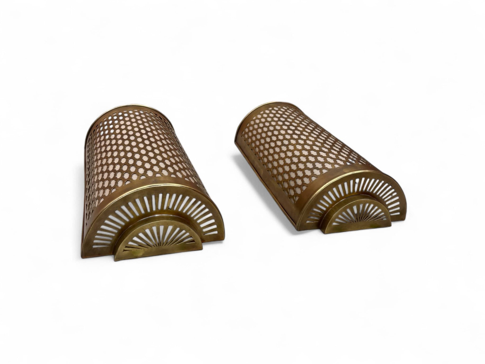 Set of 2 Moroccan Brass Wall Sconces – Handmade Artisan Lighting with Intricate Filigree Pattern Soukdecor