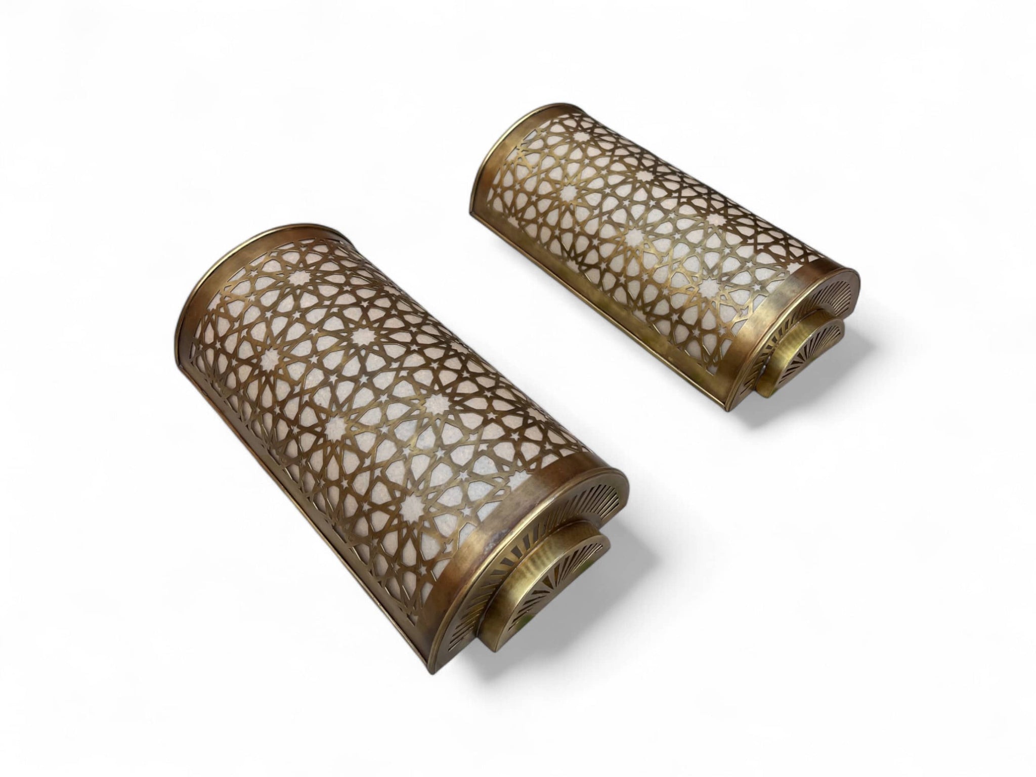 Set of 2 Moroccan Brass Wall Sconces – Handcrafted Filigree Lighting for Elegant Ambiance Soukdecor