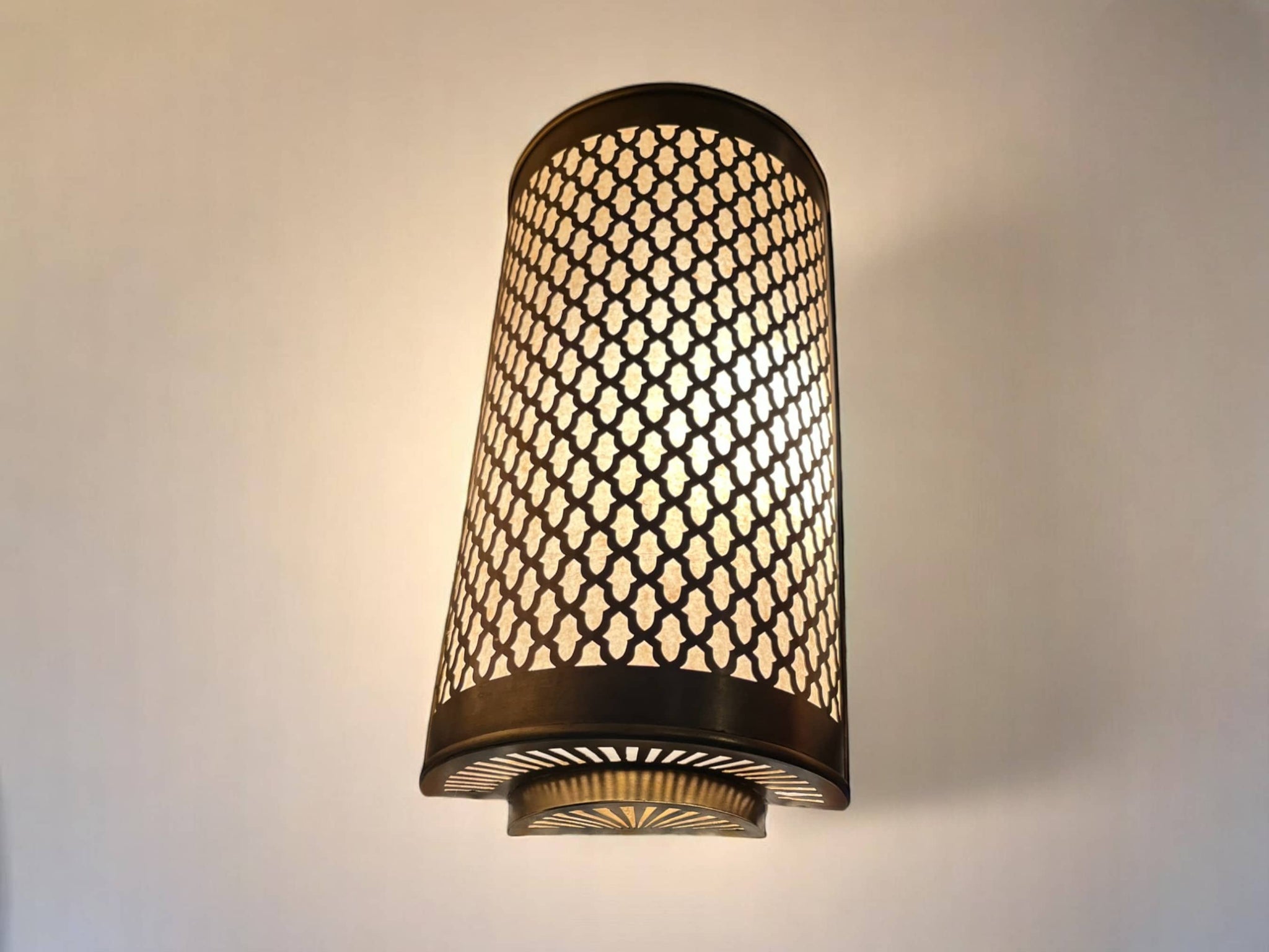 Set of 2 Moroccan Brass Wall Sconces – Handmade Artisan Lighting with Intricate Filigree Pattern Soukdecor
