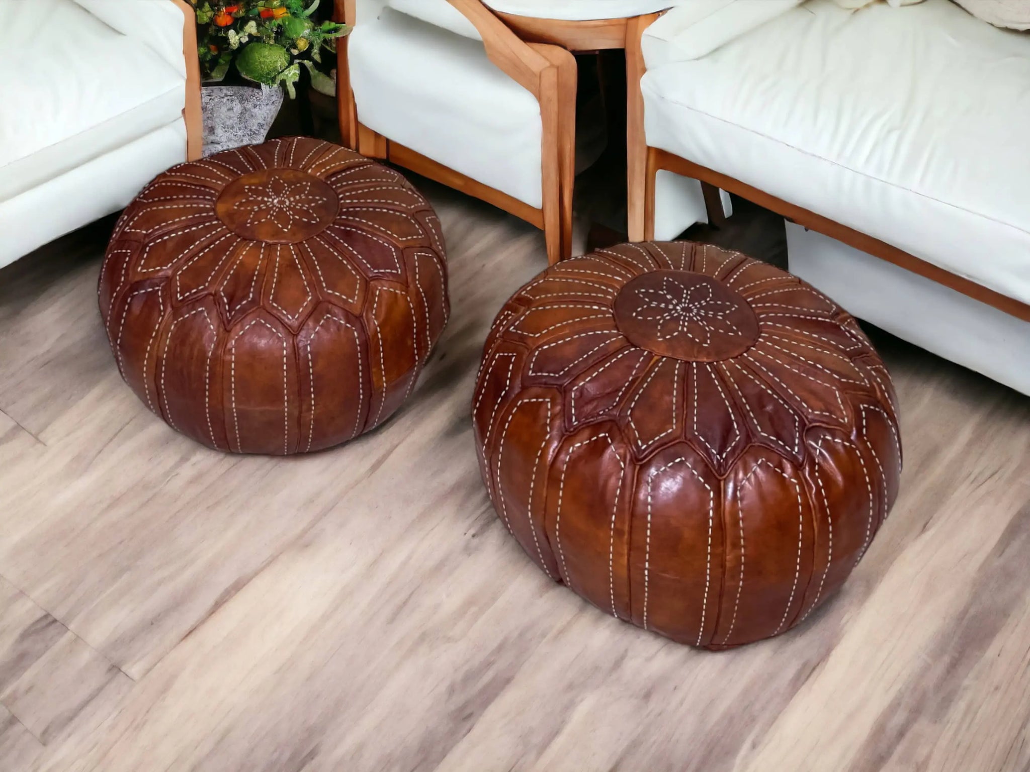 Moroccan Tabacco Round Pouf – Cozy Comfort in Earthy Elegance Soukdecor