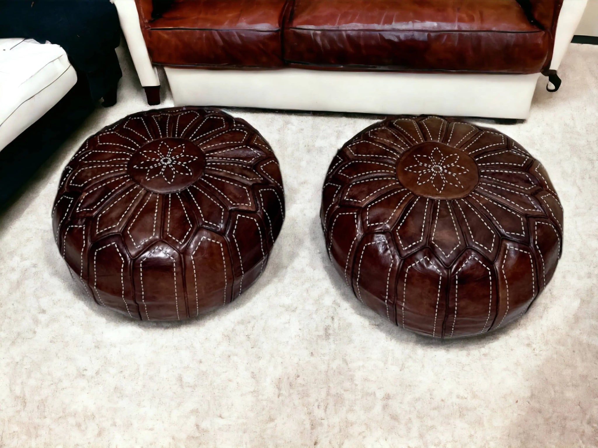Moroccan Brown Round Pouf: A Rustic Touch of Elegance Soukdecor