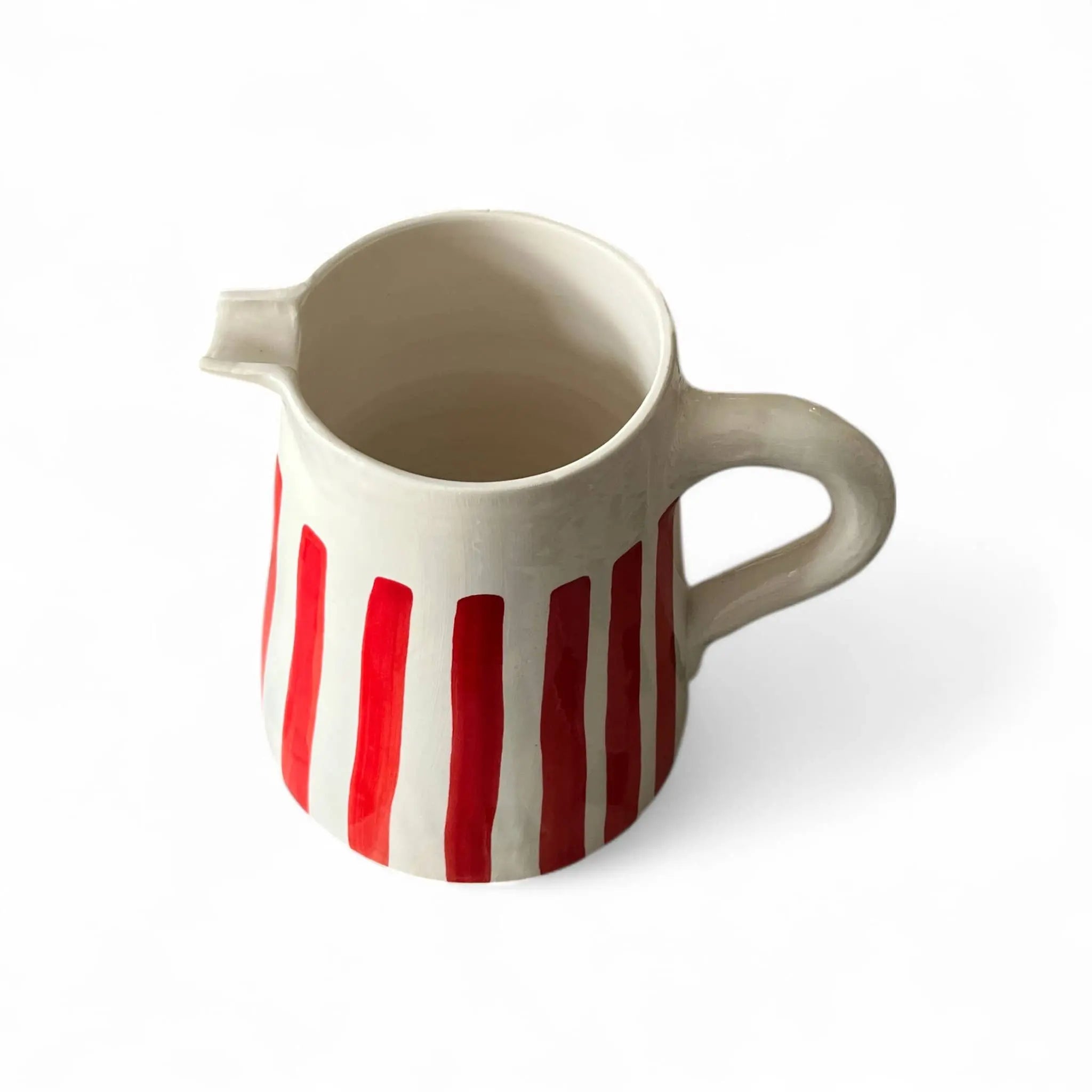 Add Cheerful Style with This Handpainted Red & White Striped Pitcher Soukdecor