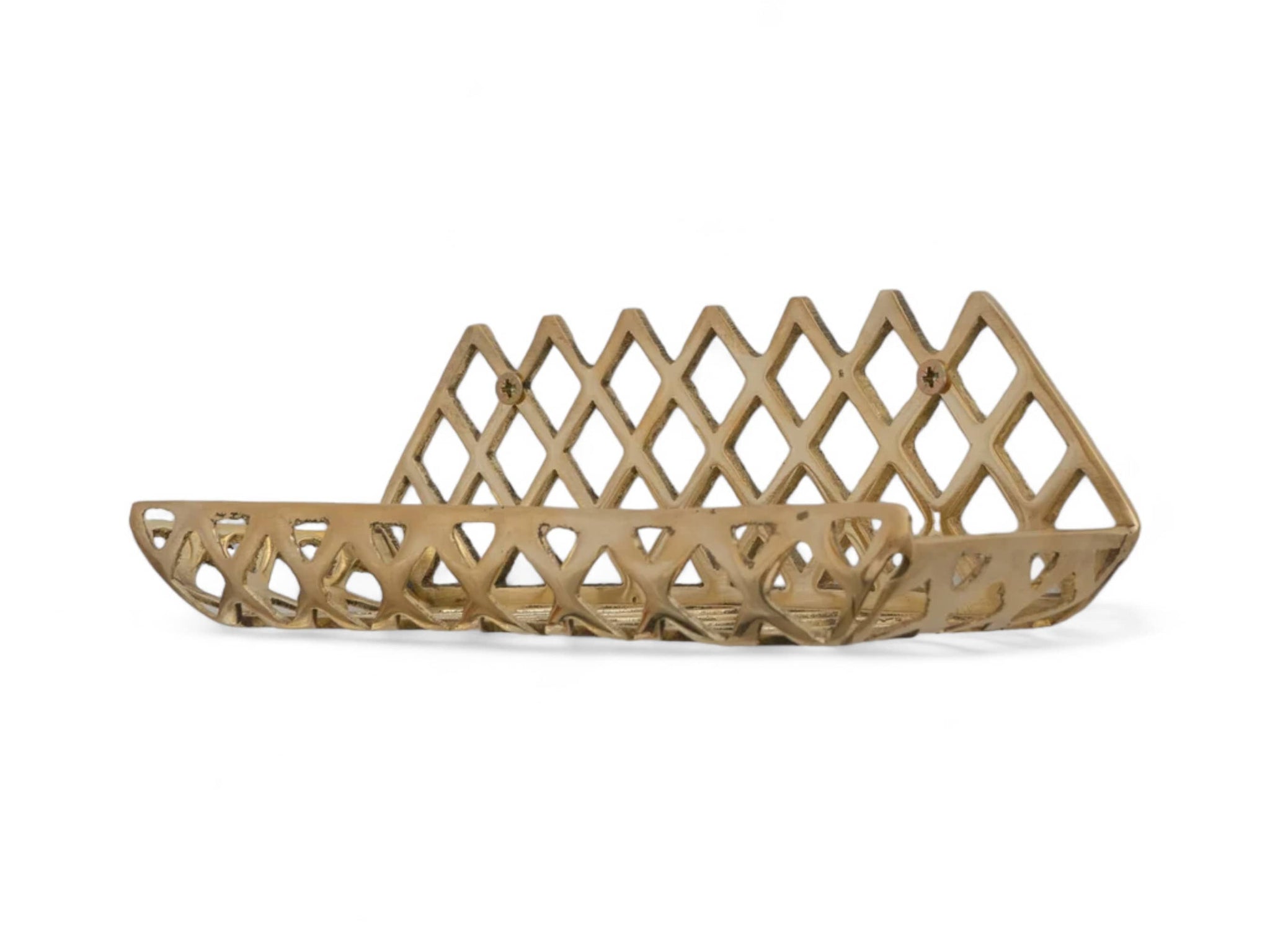 Handcrafted Unlacquered Brass Wall Shelf for Shower - Grid Bathroom Shelf Soukdecor