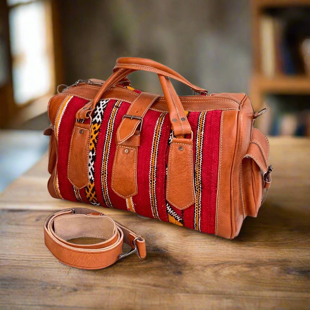 Tirga Kilim Leather Weekend Bag Moroccan Interior