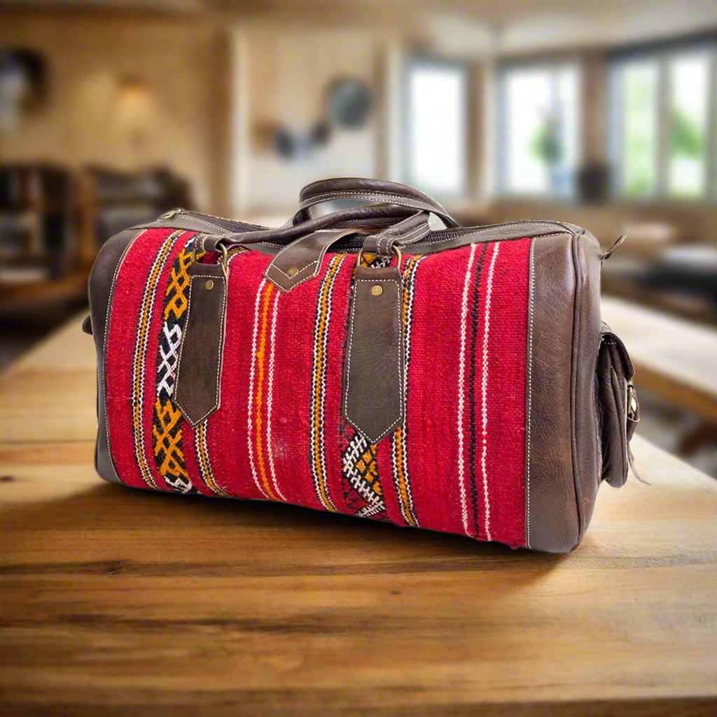 Tirga Kilim Leather Weekend Bag Moroccan Interior
