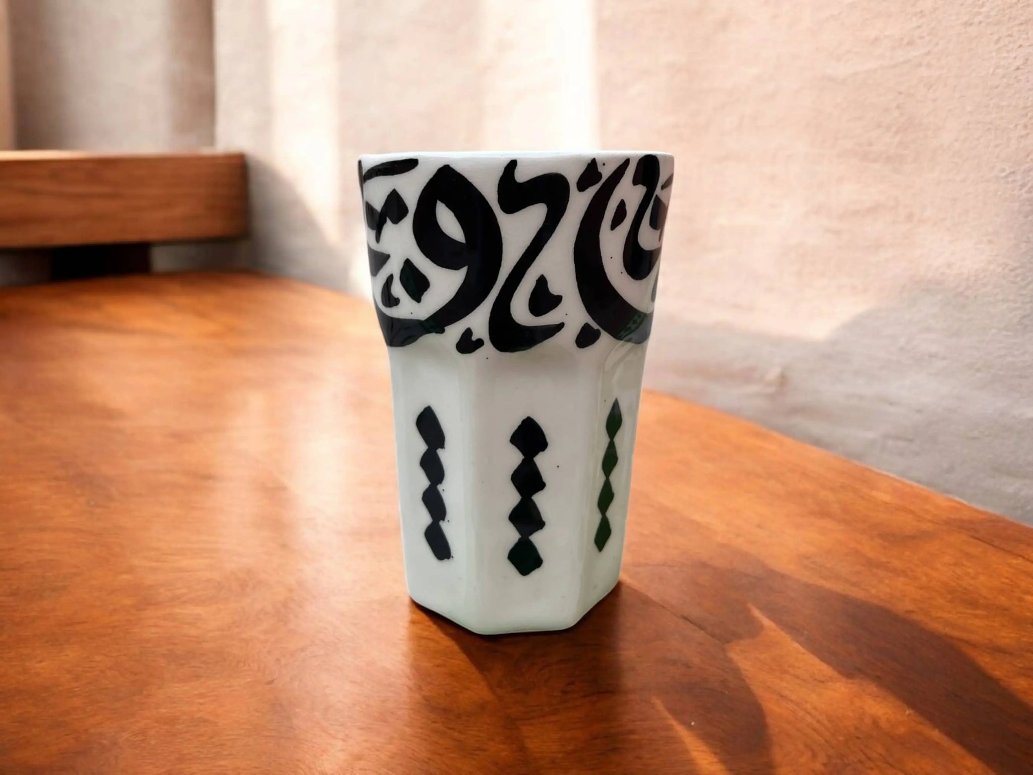 Handmade Moroccan Calligraphy Cups – Hand-Painted Ceramic Tea & Coffee Set (Set of 5) Soukdecor