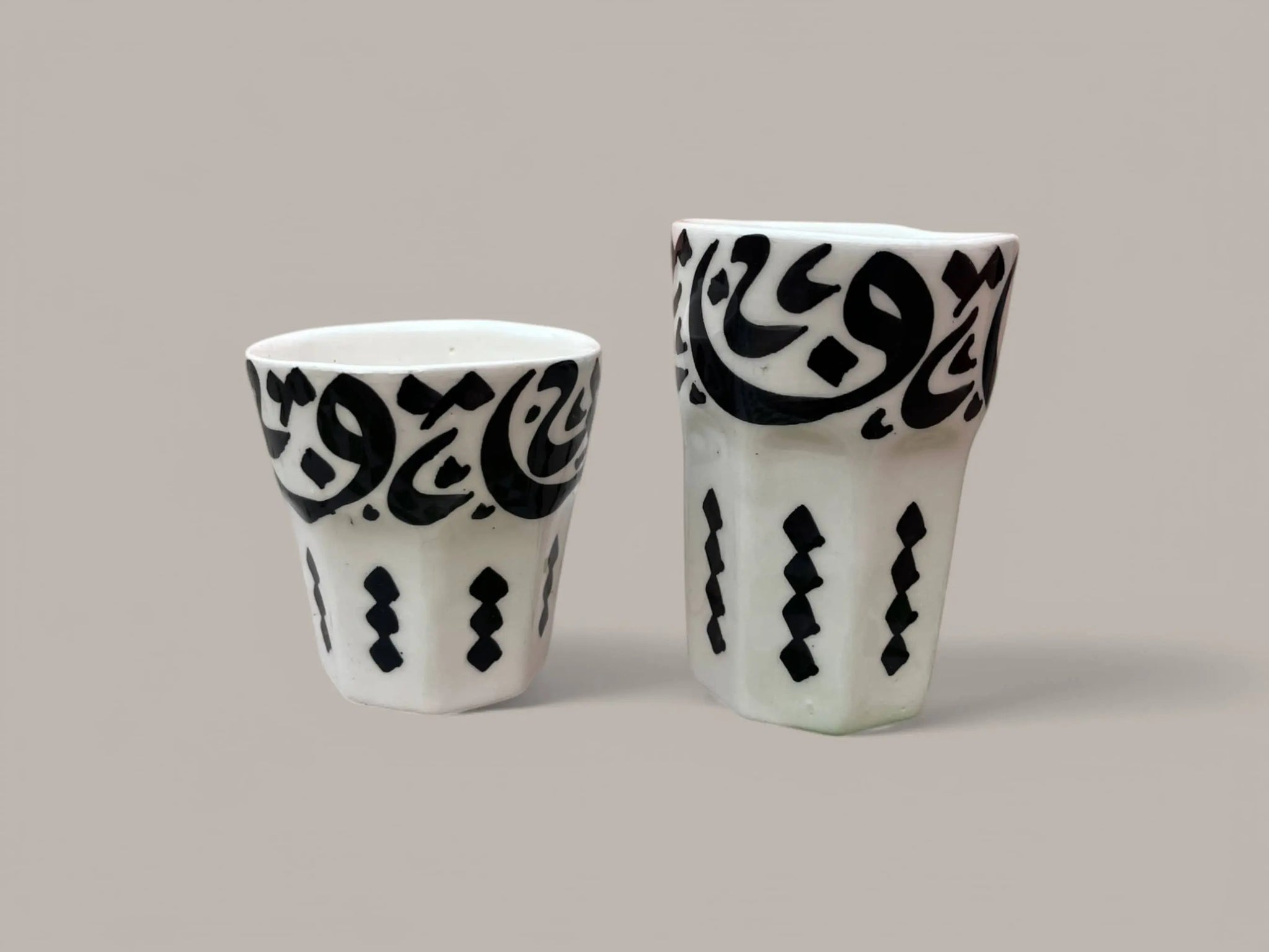 Handmade Moroccan Calligraphy Cups – Hand-Painted Ceramic Tea & Coffee Set (Set of 5) Soukdecor