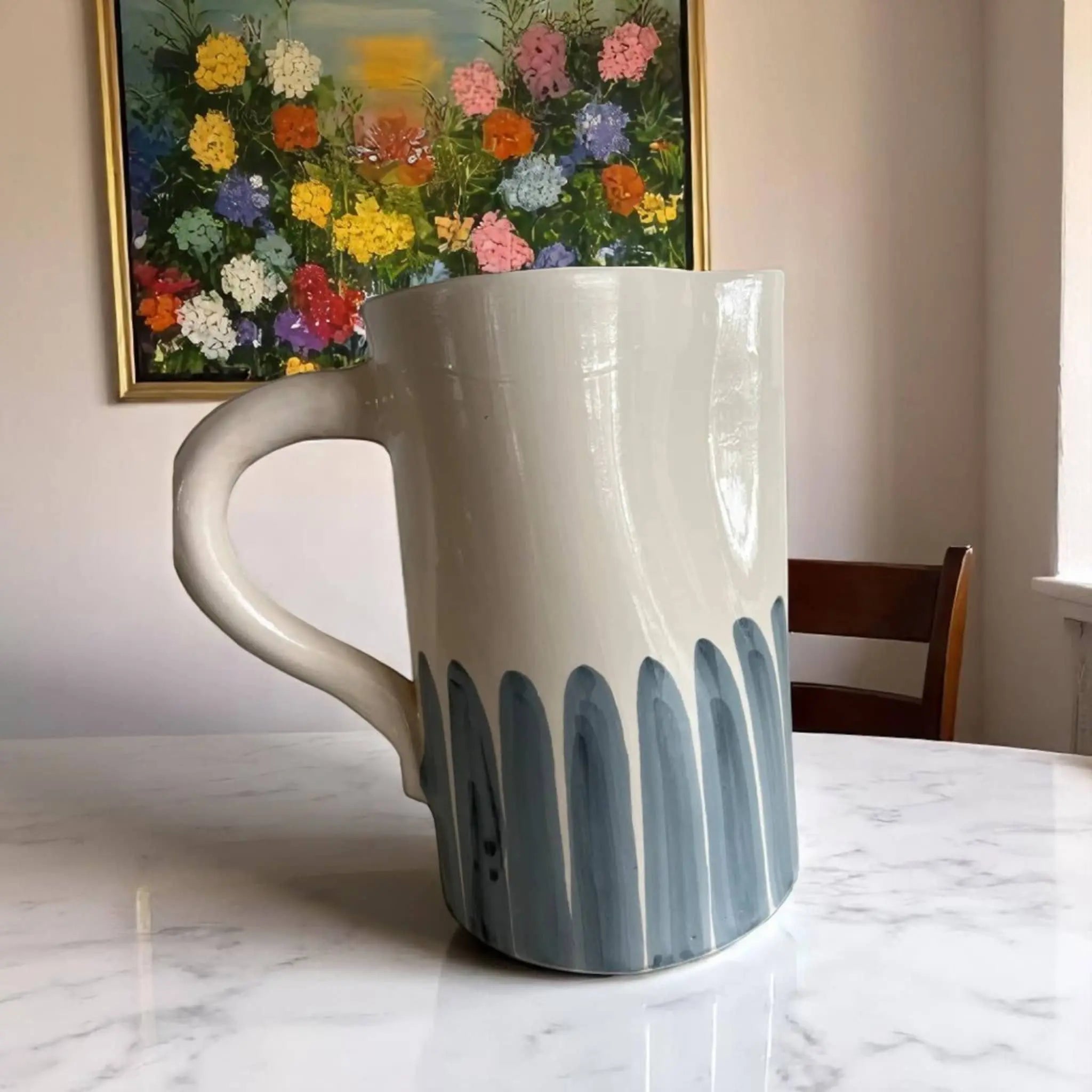 Add Coastal Calm with This Handmade & Handpainted Blue & White Carafe (18 cm) Soukdecor