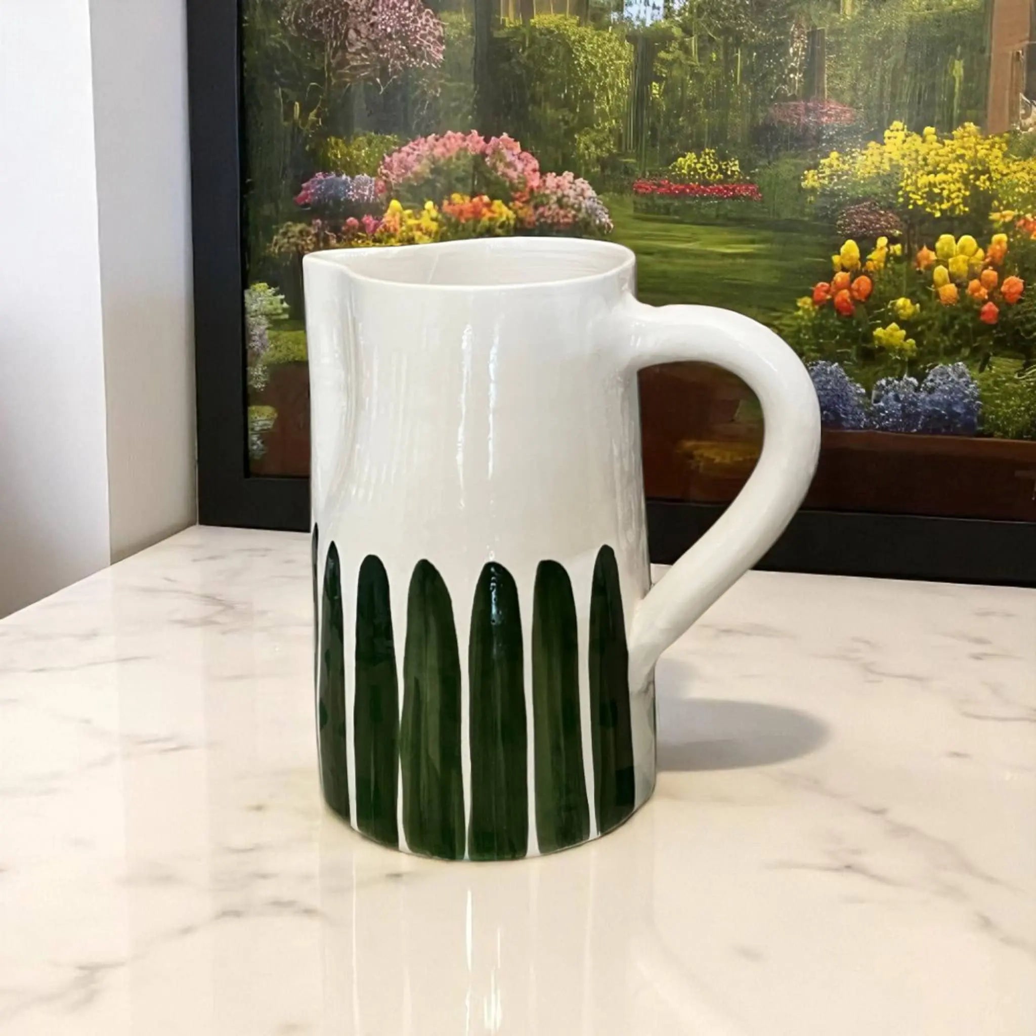 Add a Fresh Touch to Your Table with This Handmade & Handpainted Green & White Carafe (18 cm) Soukdecor