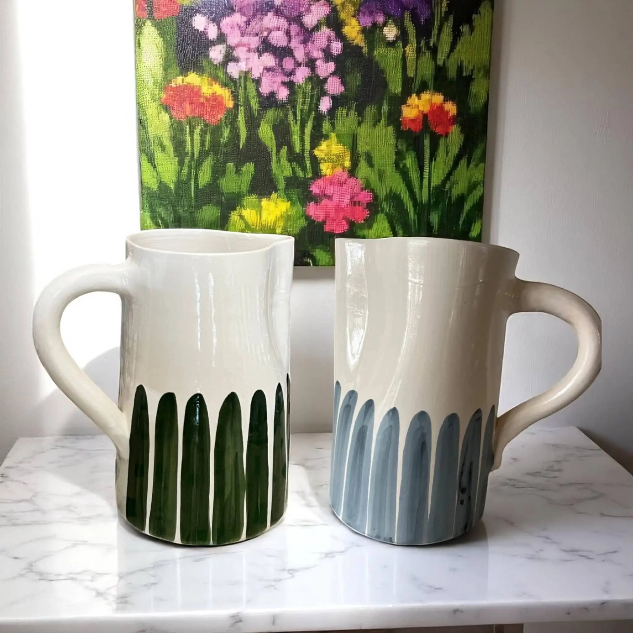 Add Coastal Calm with This Handmade & Handpainted Blue & White Carafe (18 cm) Soukdecor