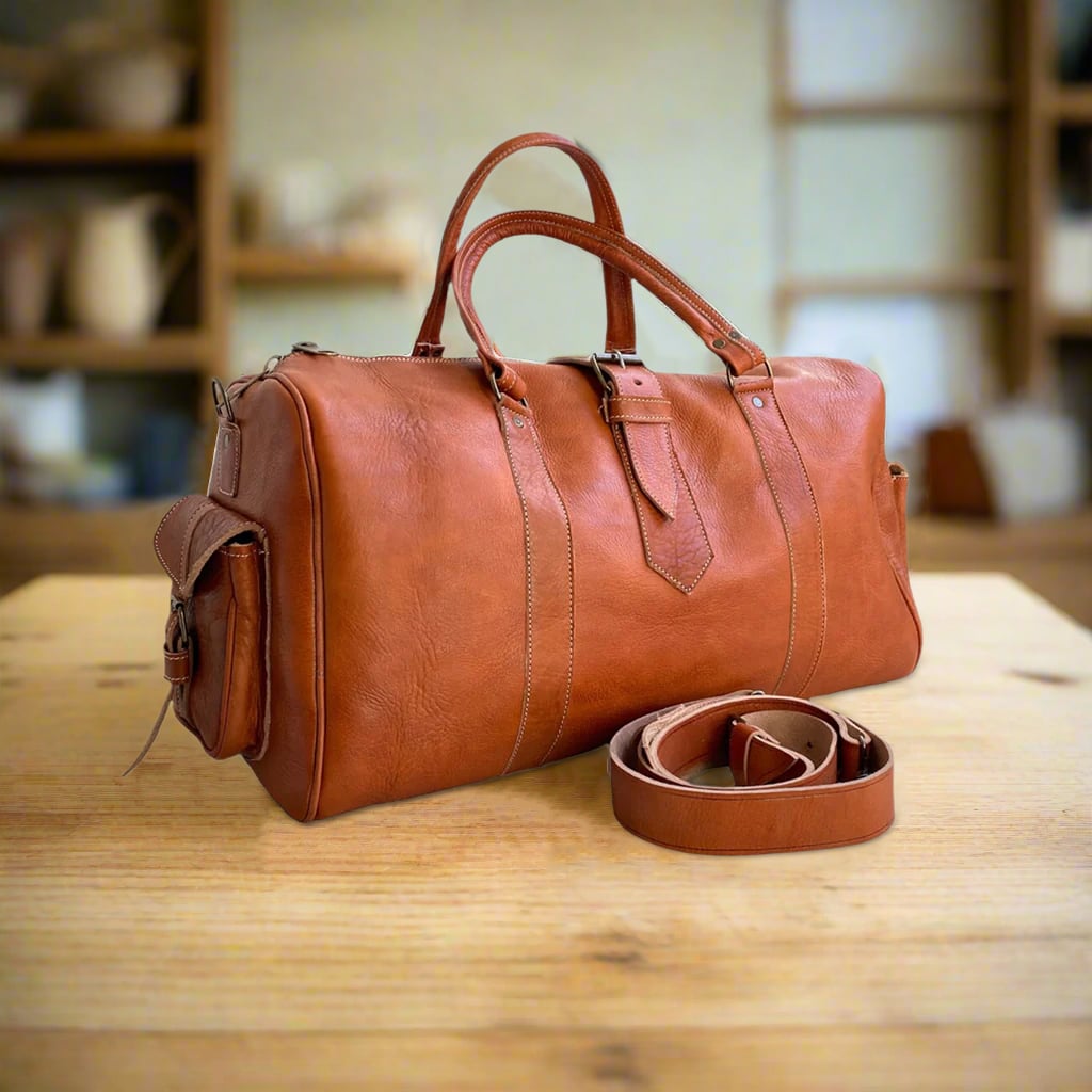 Tagant Leather Duffle Bag Moroccan Interior
