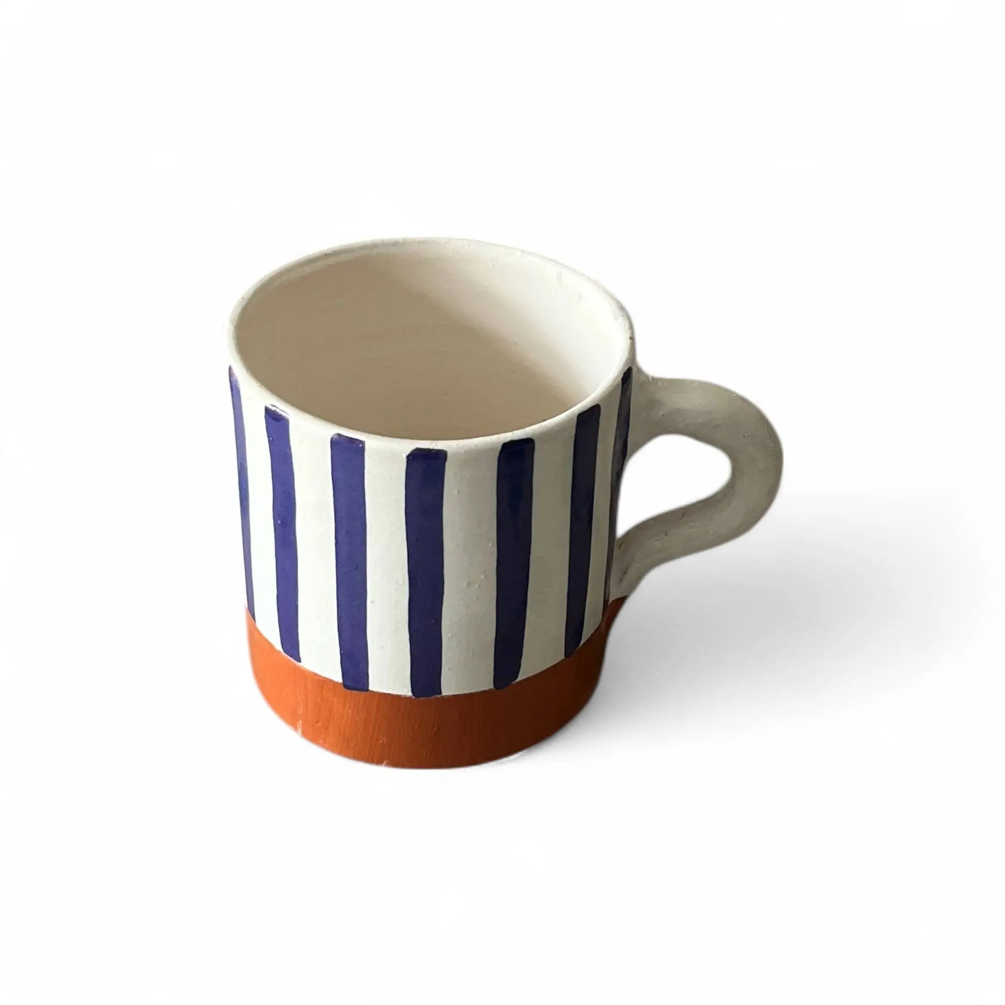 Discover Your Signature Style with This Handpainted Terracotta & Blue Striped Tumbler (9 cm H x 8 cm Dia) Soukdecor