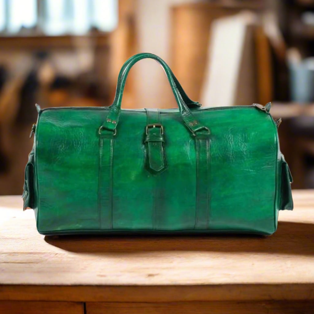 Imlil Leather Travel Duffle Bag Moroccan Interior