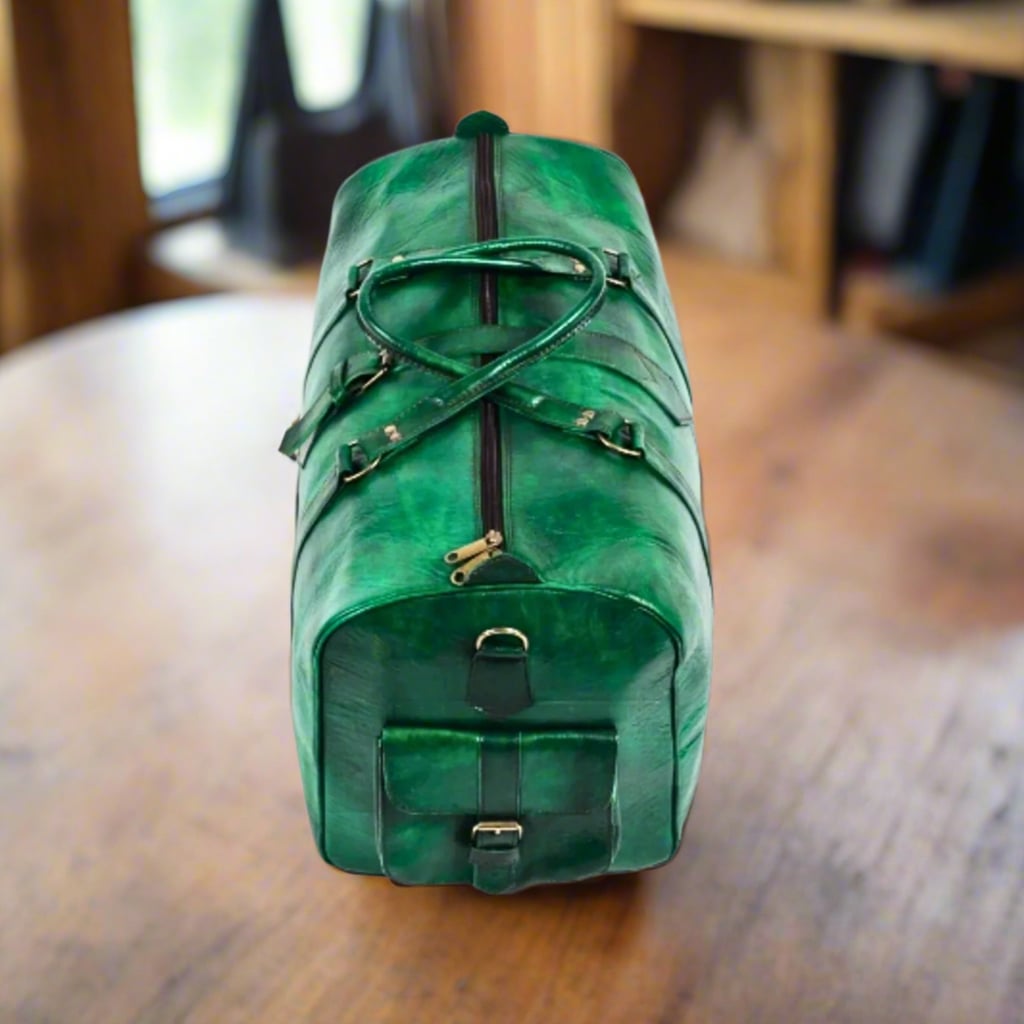 Imlil Leather Travel Duffle Bag Moroccan Interior