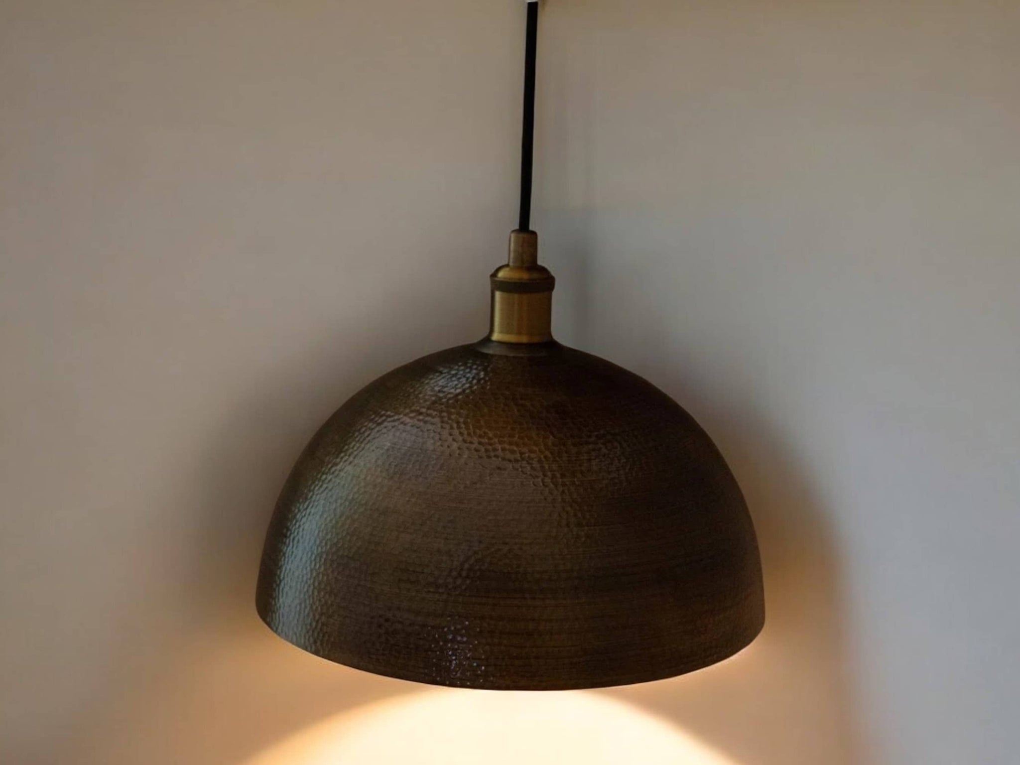 Antique Brass Hammered Pendant Light - Dome Ceiling Fixture for Kitchen Island Hanging Soukdecor