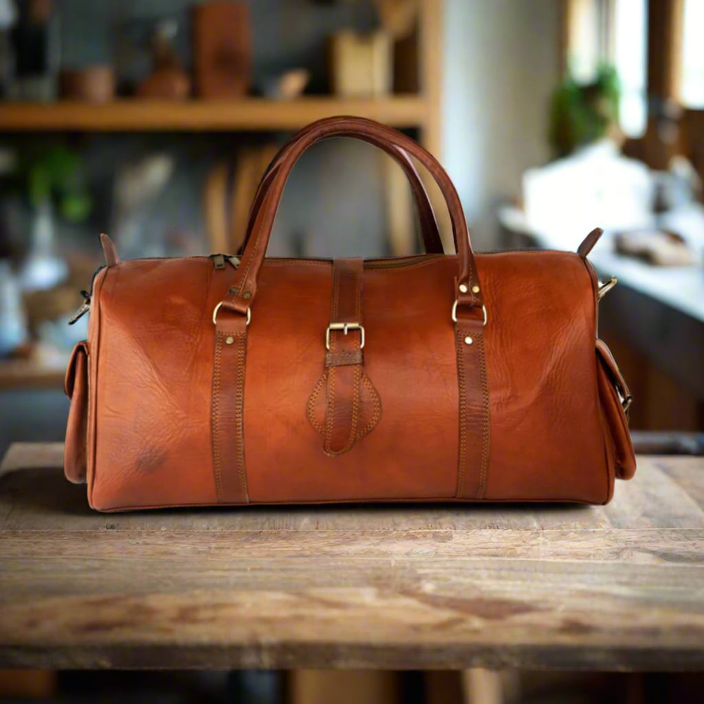 Tamurt Leather Travel Duffle Bag Moroccan Interior