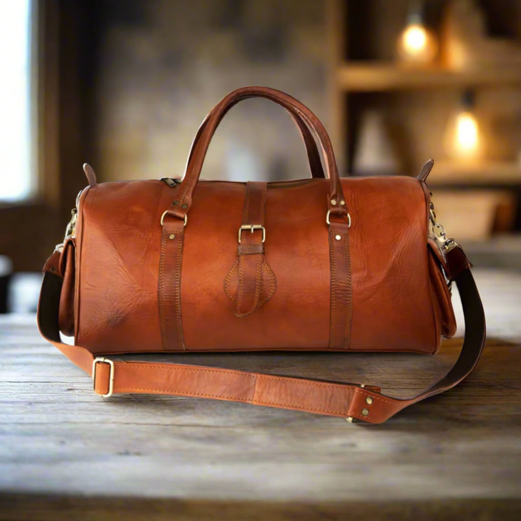 Tamurt Leather Travel Duffle Bag Moroccan Interior