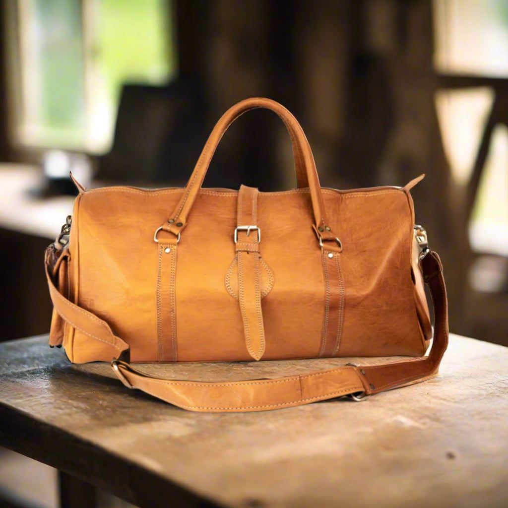 Tamurt Leather Travel Duffle Bag Moroccan Interior