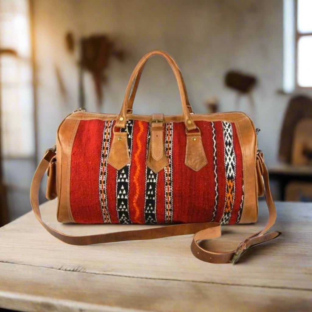 Imrir Kilim Leather Duffle Bag Moroccan Interior