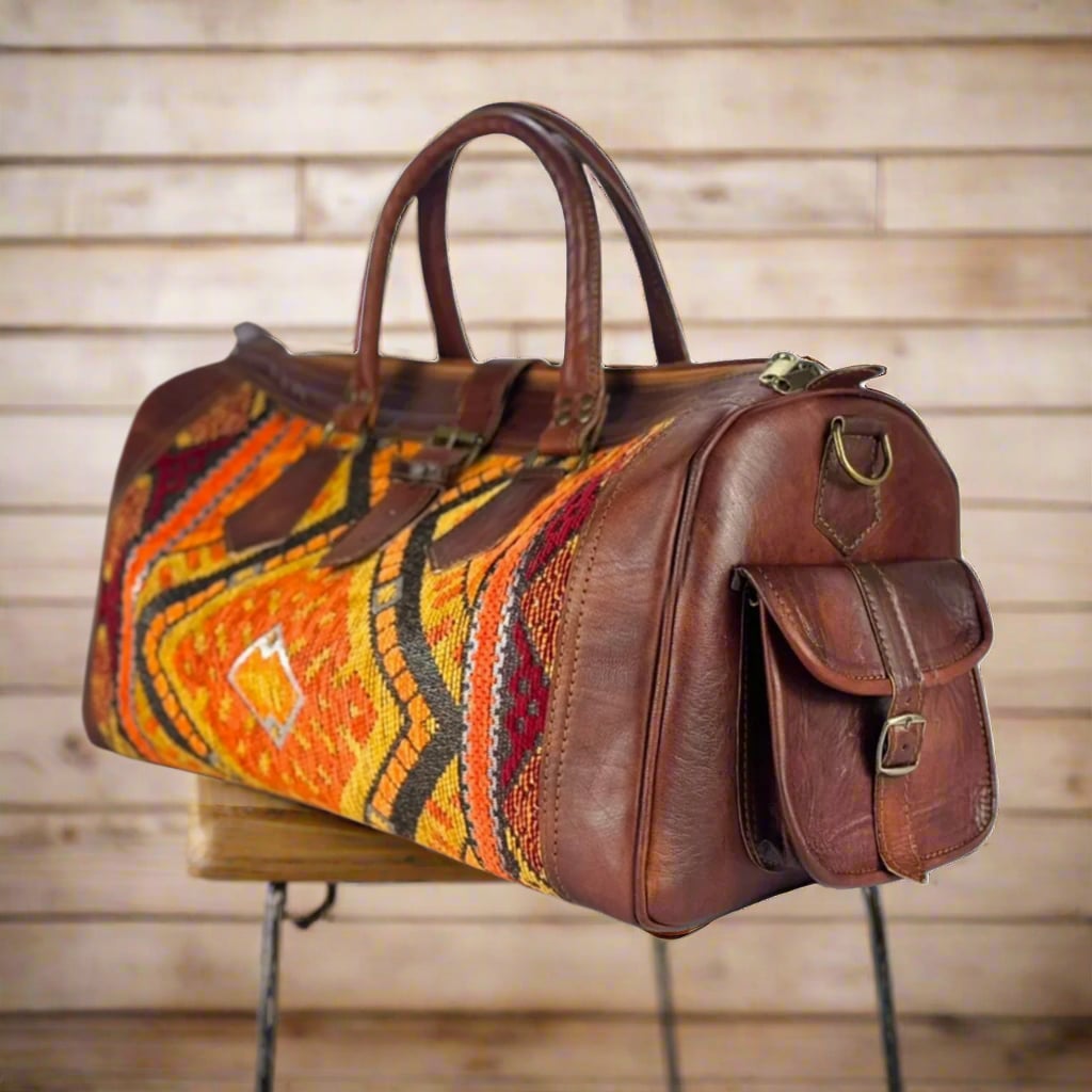Akal Kilim Leather Travel Duffle Bag Moroccan Interior