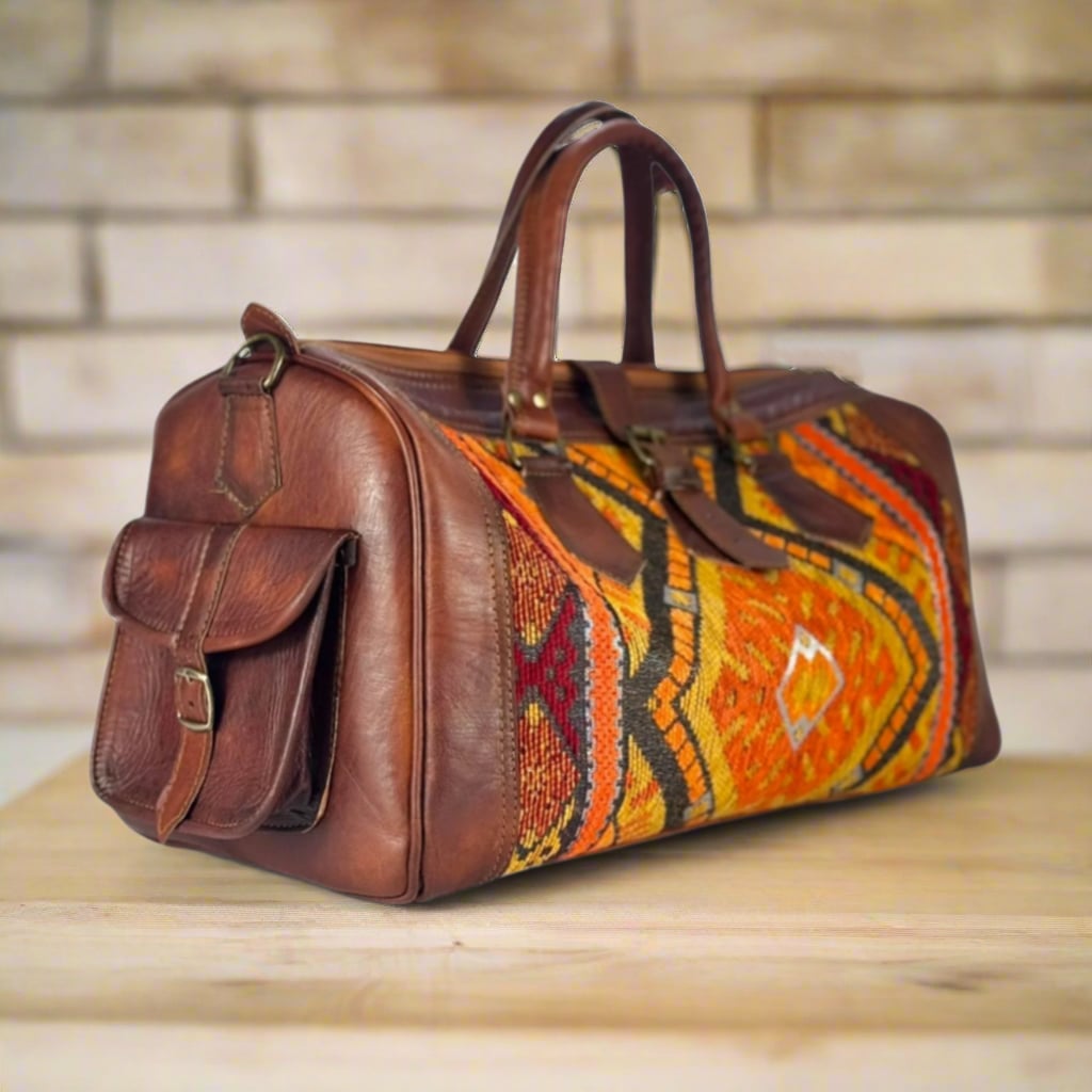 Akal Kilim Leather Travel Duffle Bag Moroccan Interior