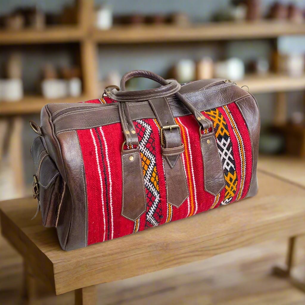 Tirga Kilim Leather Weekend Bag Moroccan Interior