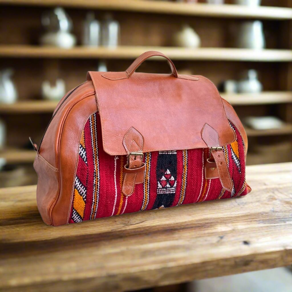 Tigzirt Kilim Leather Weekend Bag Moroccan Interior