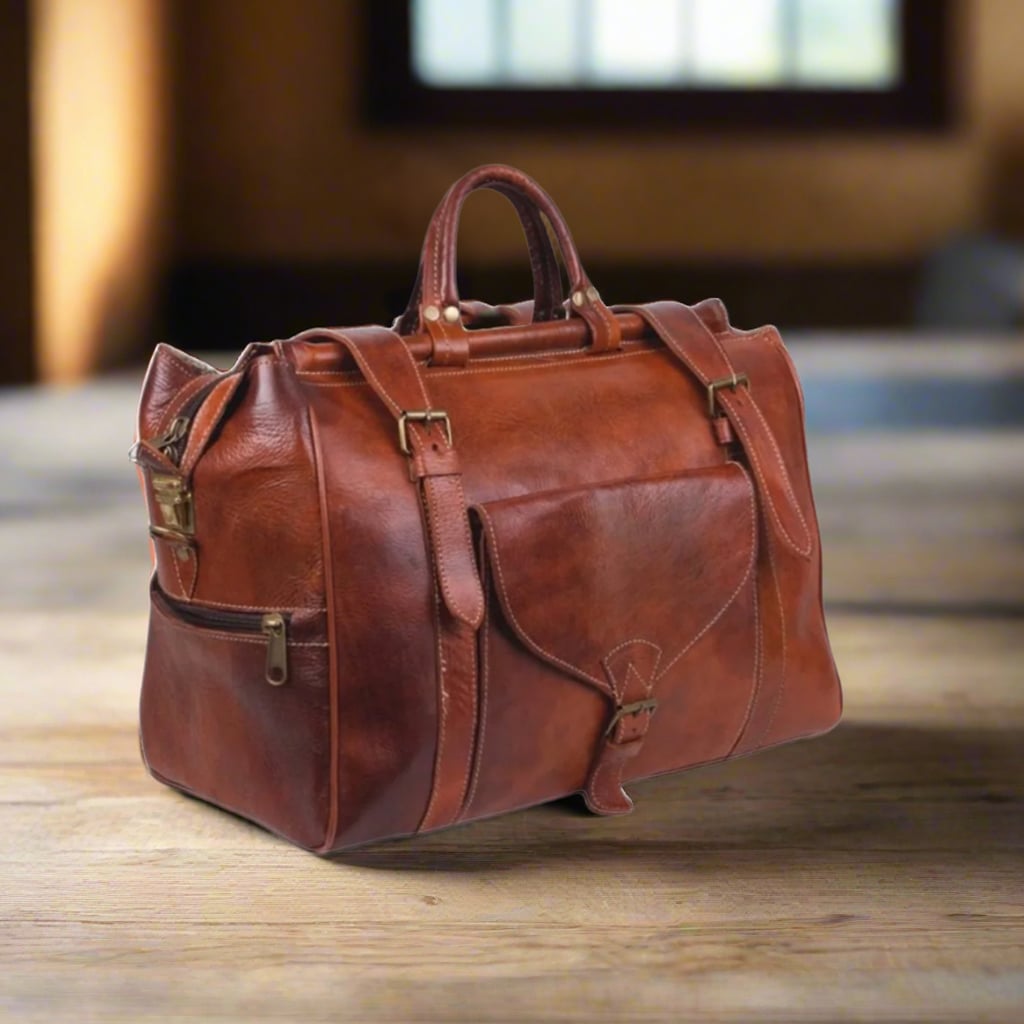 Aslem Leather Weekend Bag Moroccan Interior
