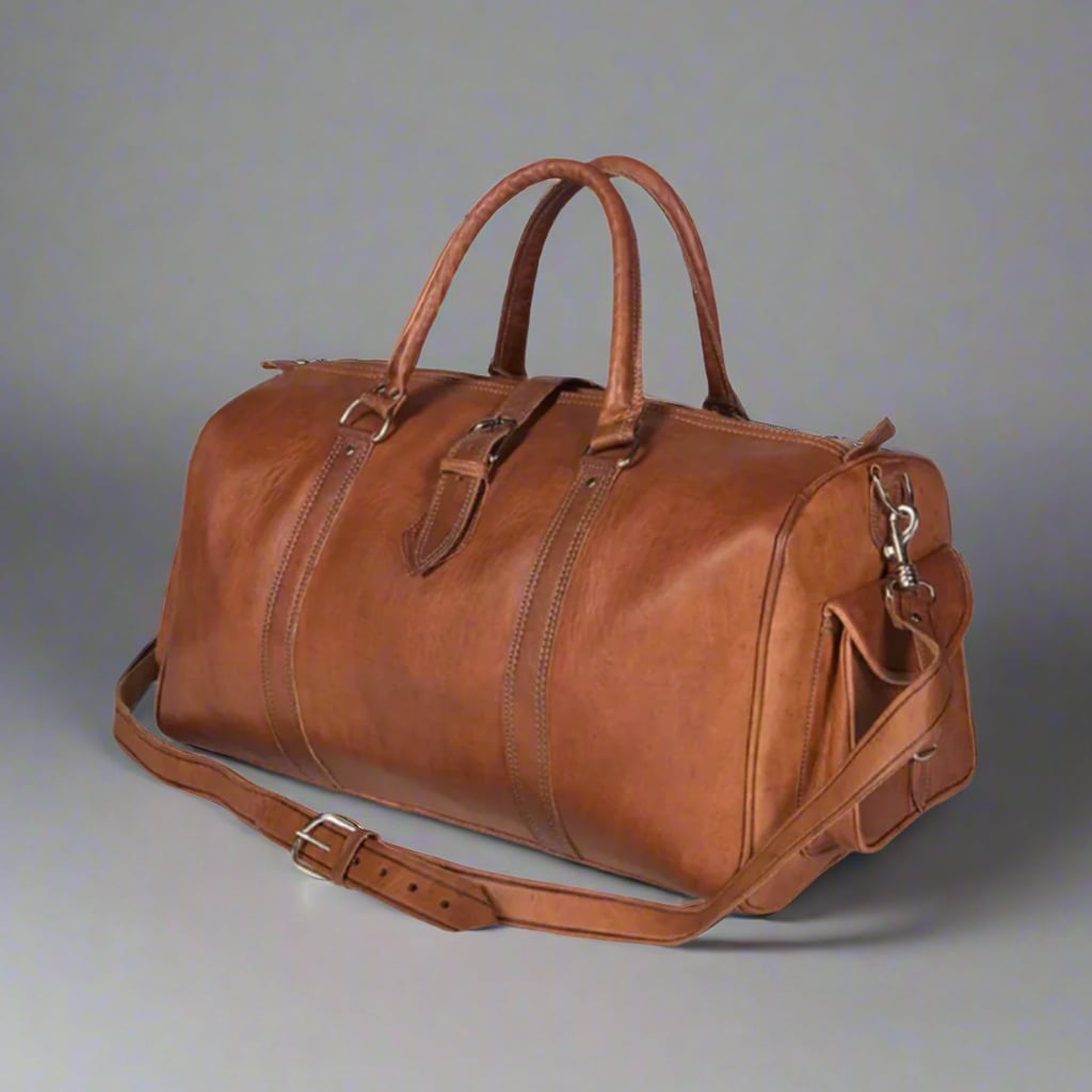Ayda Leather Travel Duffle Bag Moroccan Interior