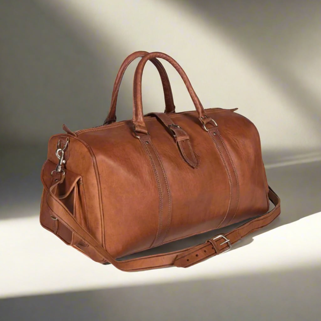 Ayda Leather Travel Duffle Bag Moroccan Interior