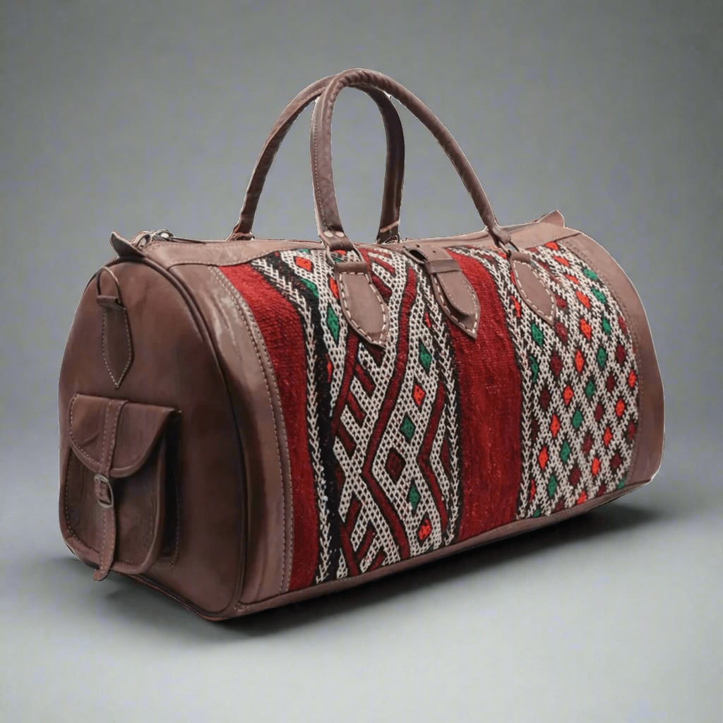 Afanou Kilim Leather Travel Duffle Bag Moroccan Interior