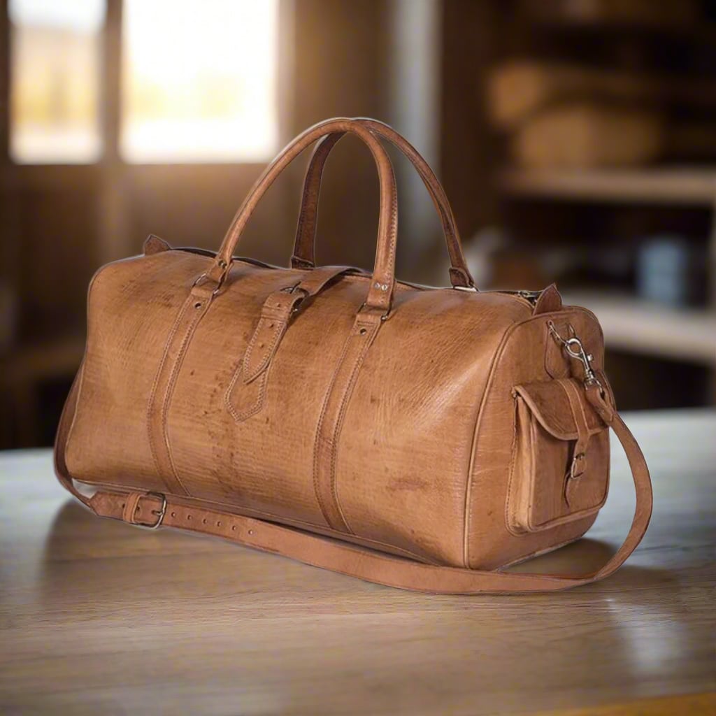 Asekka Leather Travel Duffle Bag Moroccan Interior