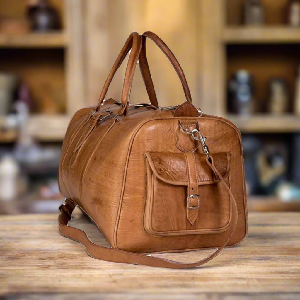 Asekka Leather Travel Duffle Bag Moroccan Interior