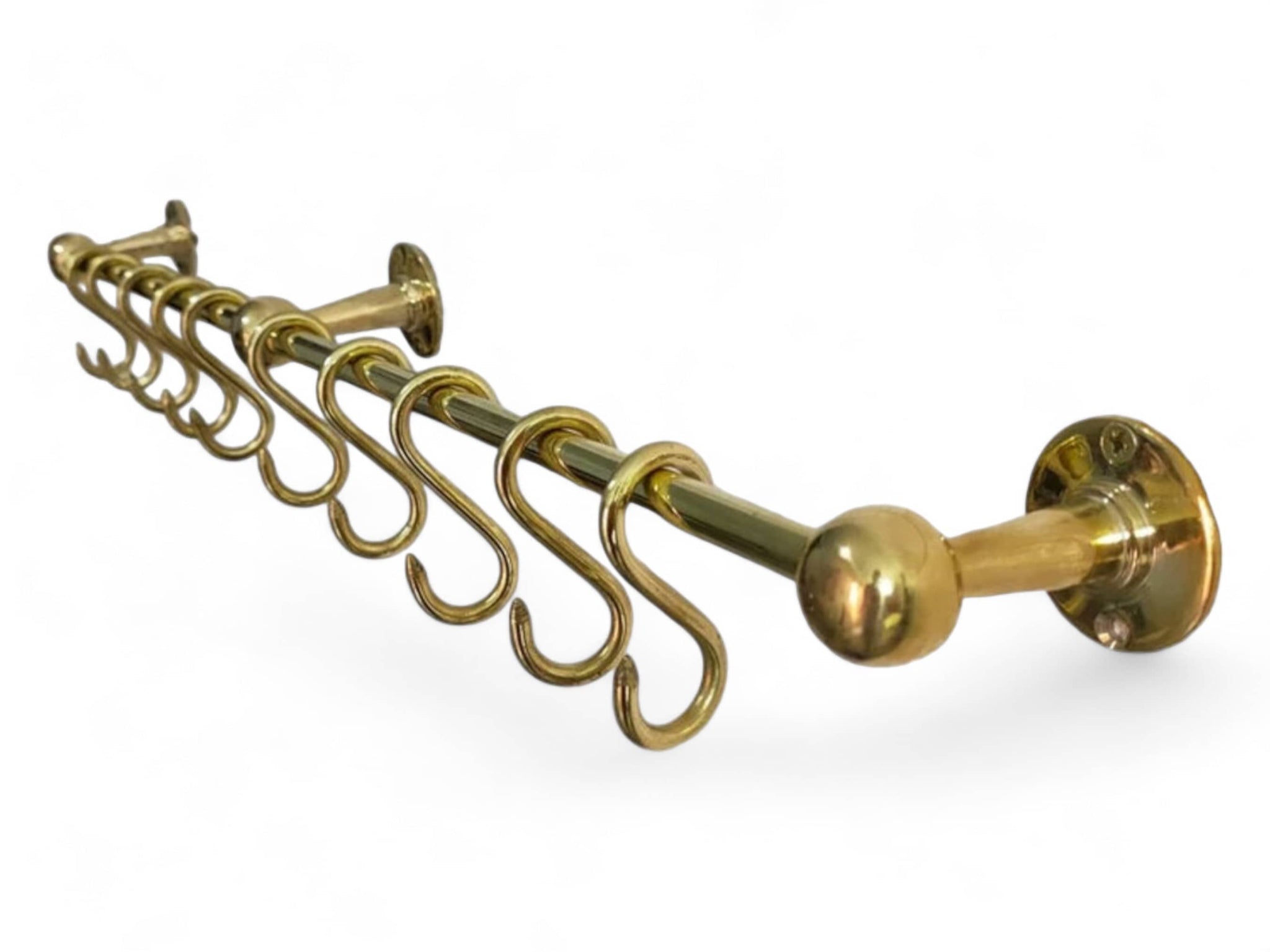 Elegant Unlacquered Brass Pot Rail with Hooks - Stylish Kitchen Storage Solution Soukdecor