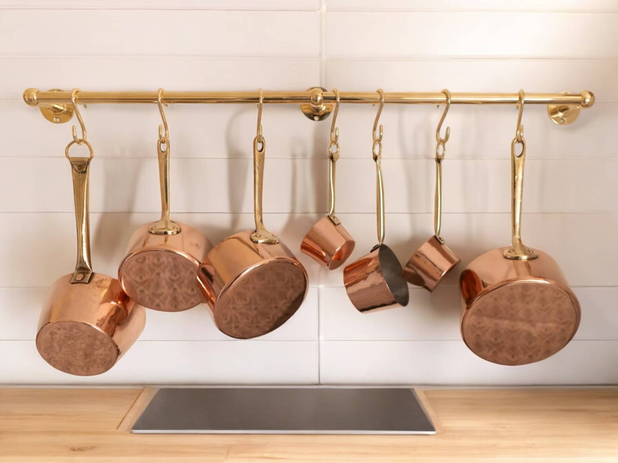 Elegant Unlacquered Brass Pot Rail with Hooks - Stylish Kitchen Storage Solution Soukdecor