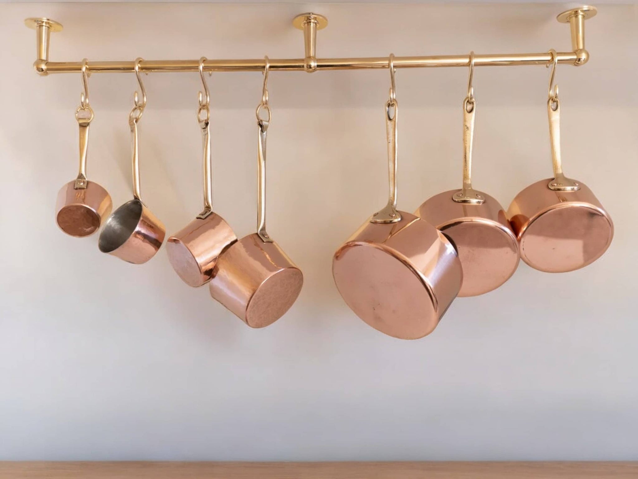 Elegant Unlacquered Brass Pot Rail with Hooks - Stylish Kitchen Storage Solution Soukdecor